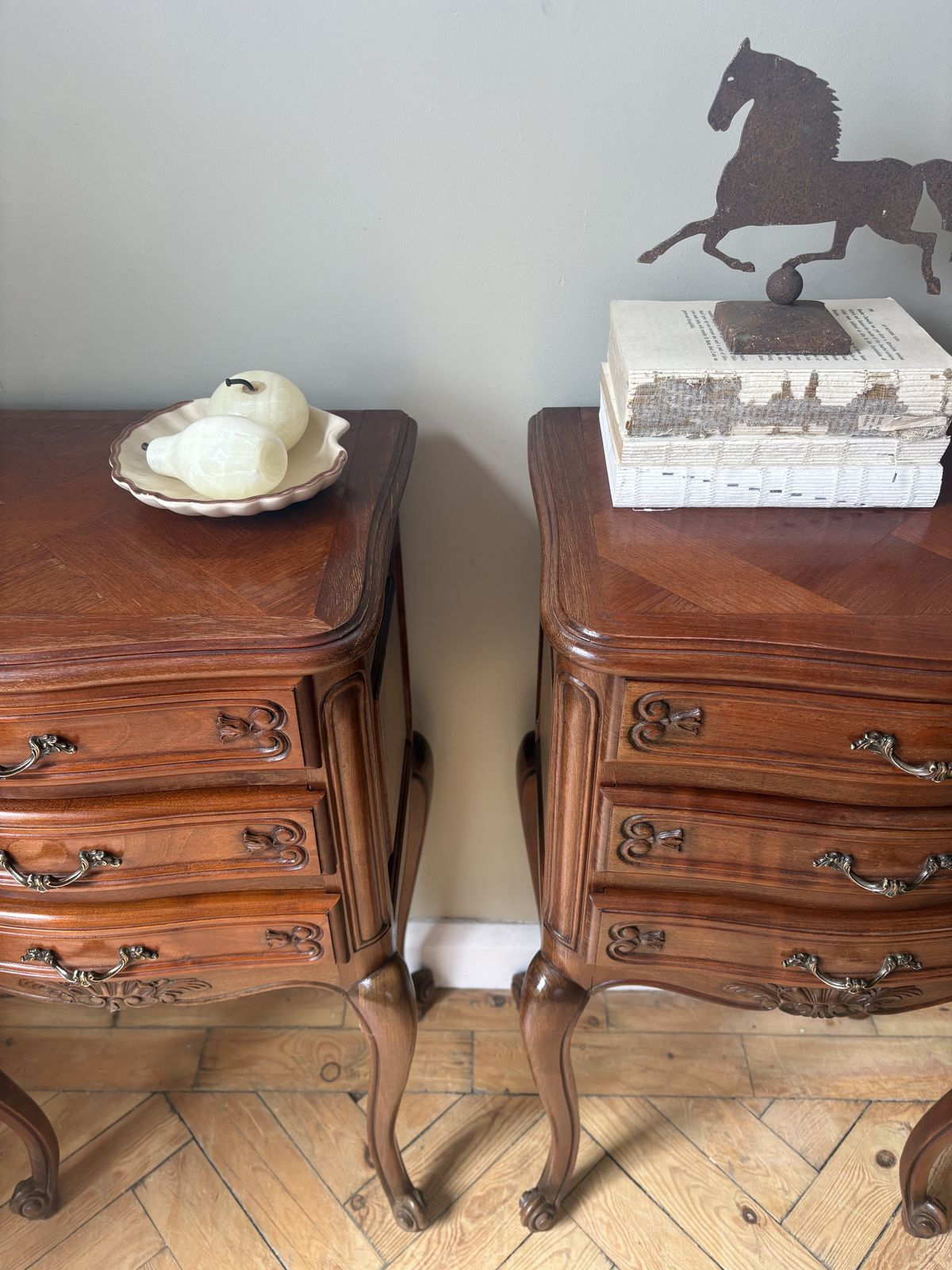 A Pair Of French Parquetry Bedside Tables photo vintage