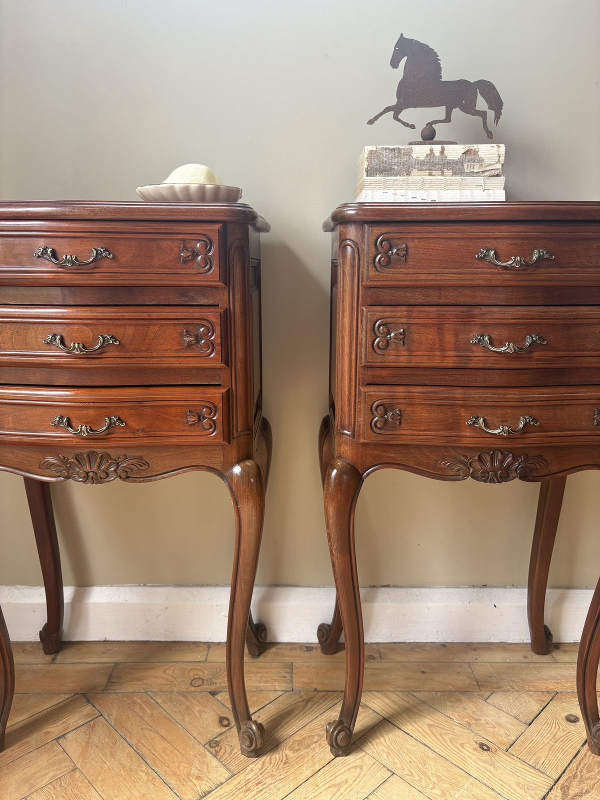 Furniture A Pair Of French Parquetry Bedside Tables photo