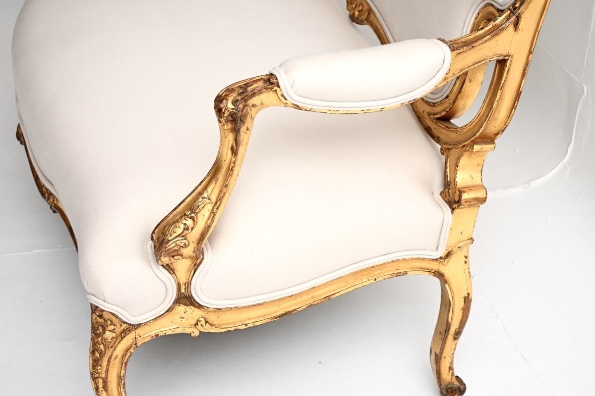 Antique French Carved Gilt Wood Settee photo vintage
