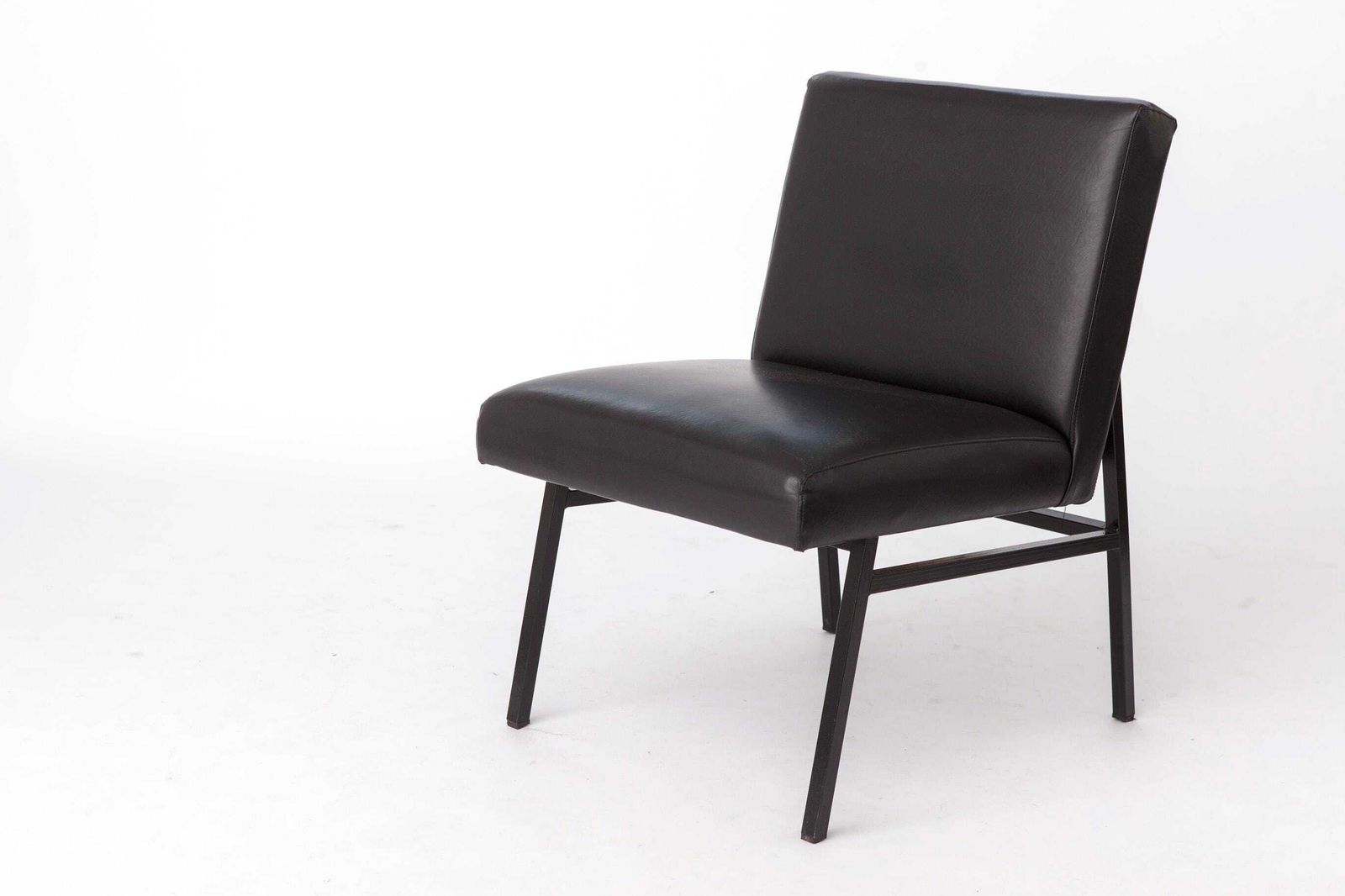 1 Of 4 Vintage Stol Kamnik Lounge Chair, Bauhaus Style, Black Faux Leather, Slovenia 1960s