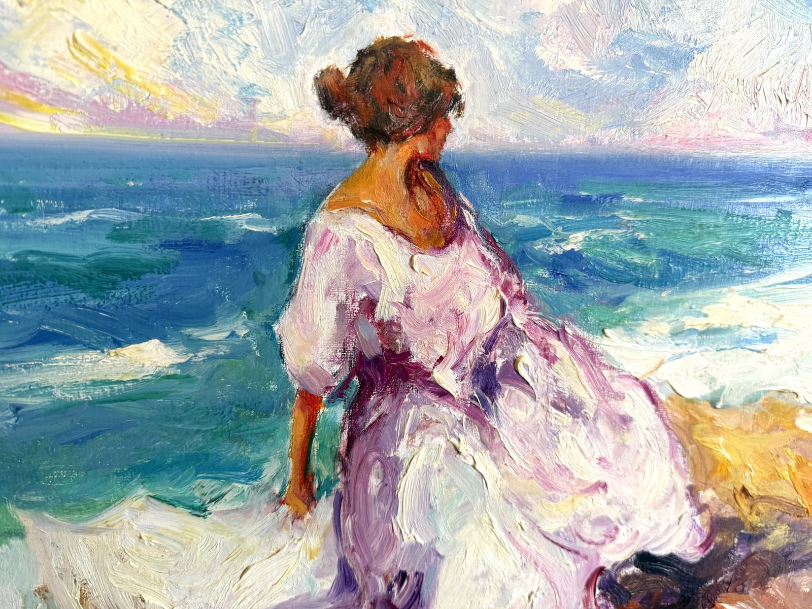 Jose Antonio Pineda Bueno Mediterranean Woman By The Sea Spanish Figurative Oil Canvas Painting European 2000 photo buy