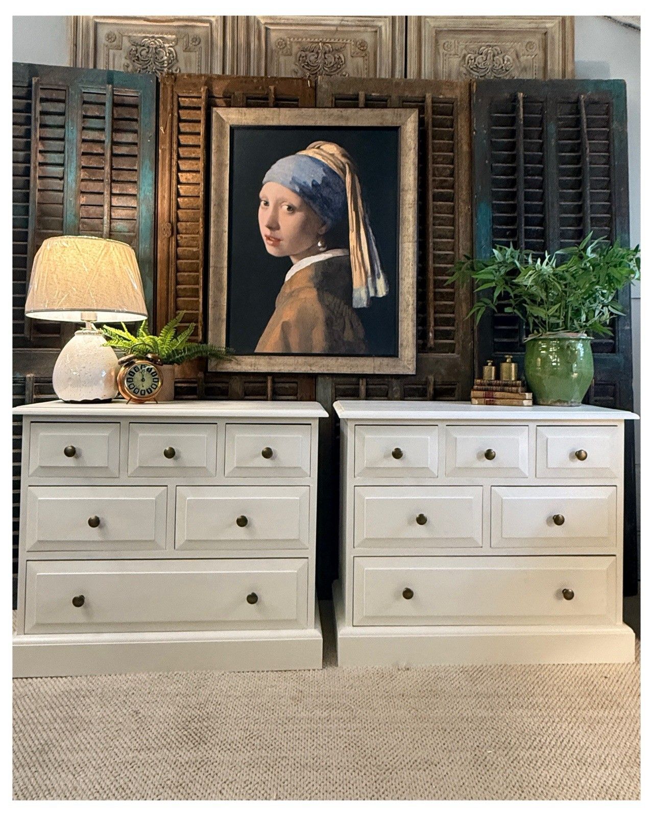 Large Pair Of  Bedside Chests, Bedside Tables  In Au Lait By Farrow And Ball photo furniture