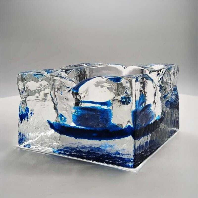 1960s Big Square Ashtray Or Catch All In Hand Worked Murano Glass With Ice Cube Effect. Made In Italy   12 Cm photo Home Decor