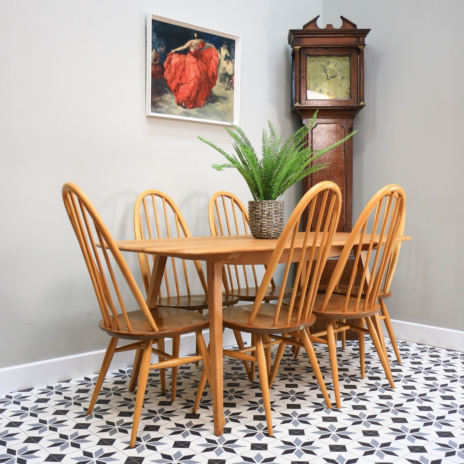 Six Ercol Quaker 365 Chairs And Ercol Plank Dinnig Table  In Elm And photo buy