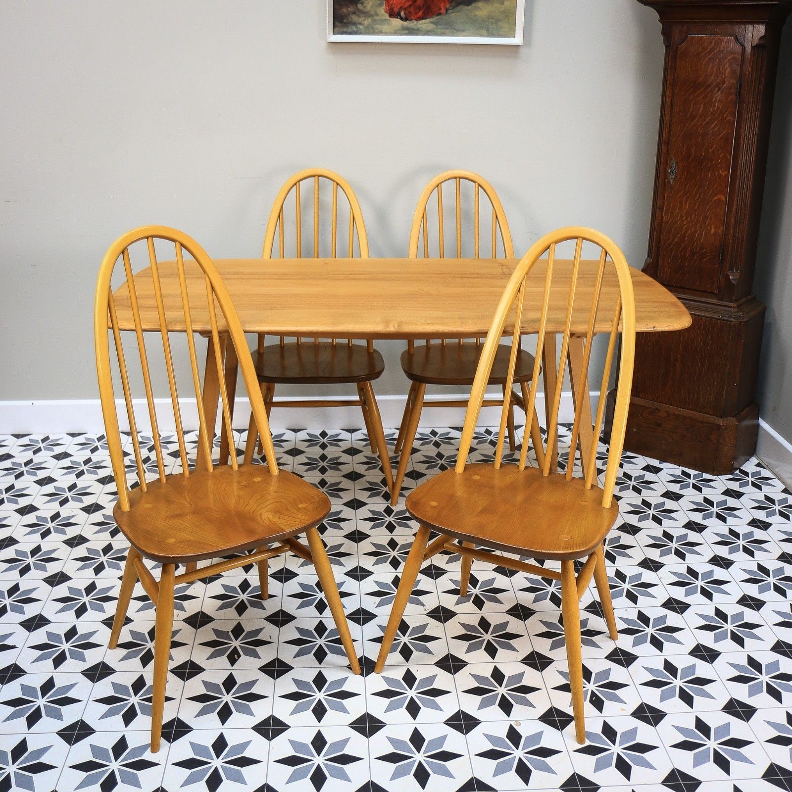 photo for sale Six Ercol Quaker 365 Chairs And Ercol Plank Dinnig Table  In Elm And