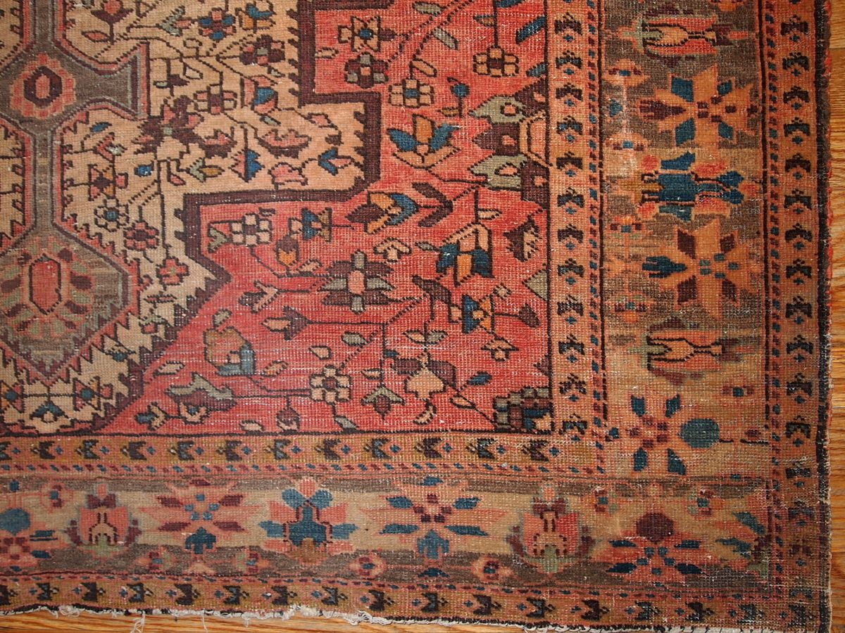 Tapis oriental fait main 131 x 204 cm, vert olive et rouge rouille, vers 1910 photo furniture