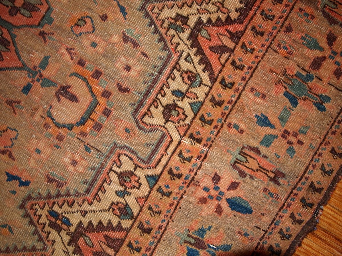 Tapis oriental fait main 131 x 204 cm, vert olive et rouge rouille, vers 1910 photo 2210.0