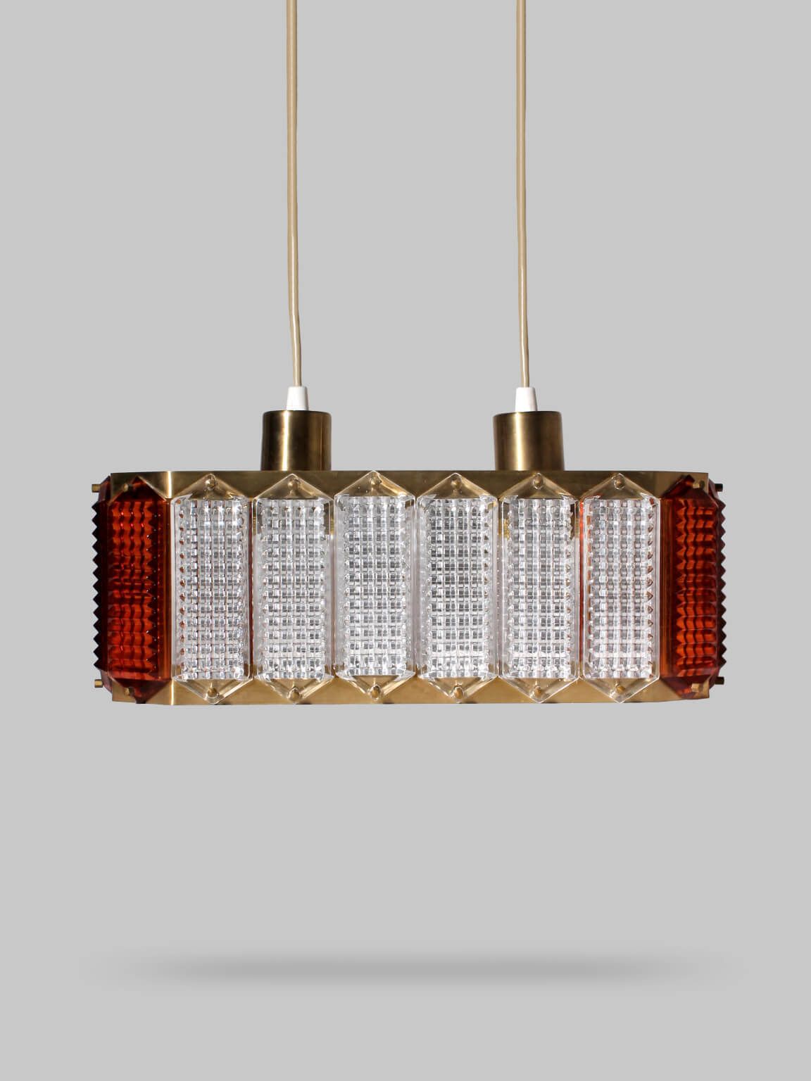 Wiktor Berndt Mid-Century Kristallen Plafondlamp met Messing, voor Flygsfors, Zweden