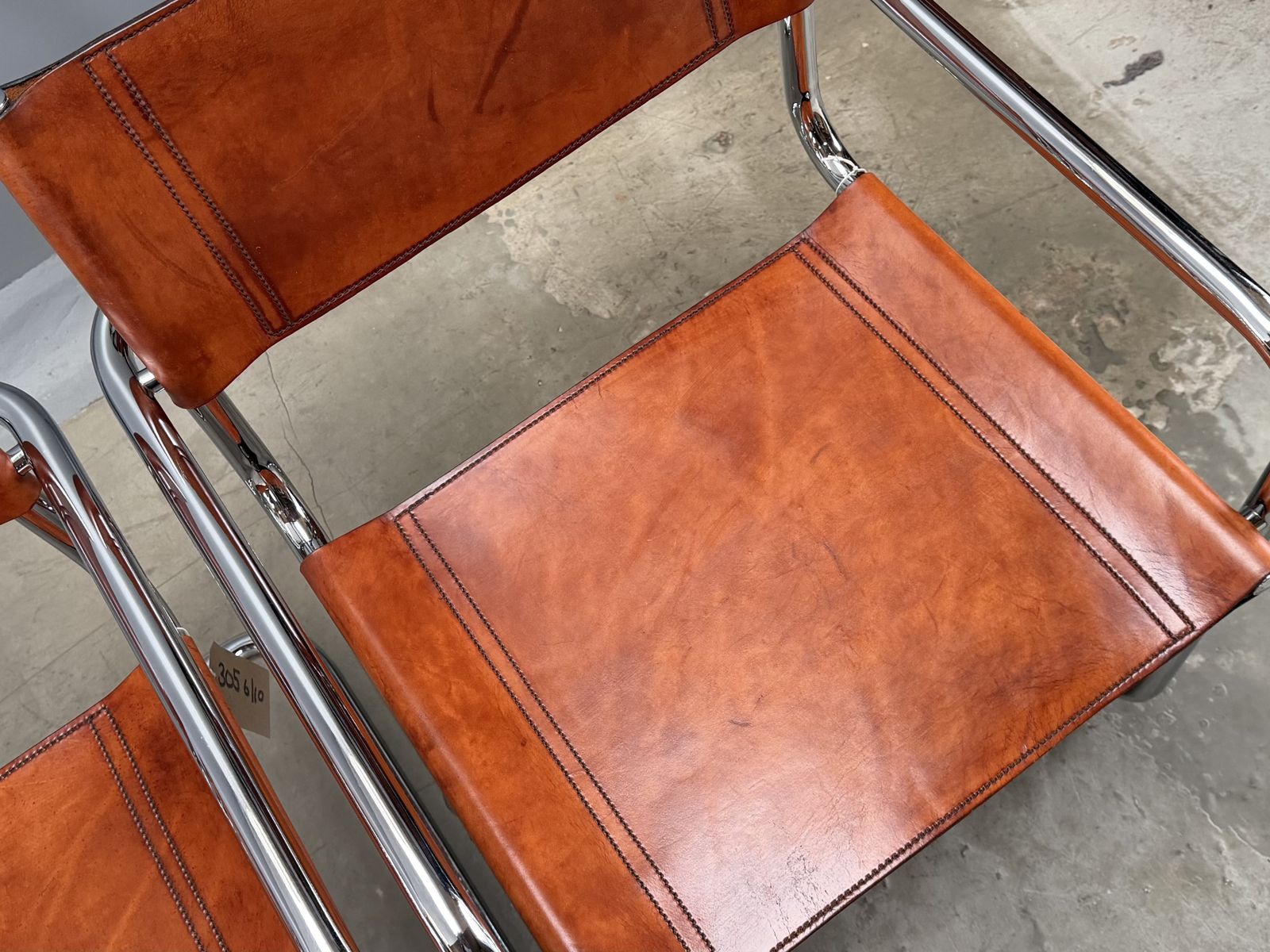 Furniture Six 6 Dining Mart Stam Marcel Breuer S34 Set Of 6  Chrome Tan Cognac Brown Leather Cantilever Bauhaus photo