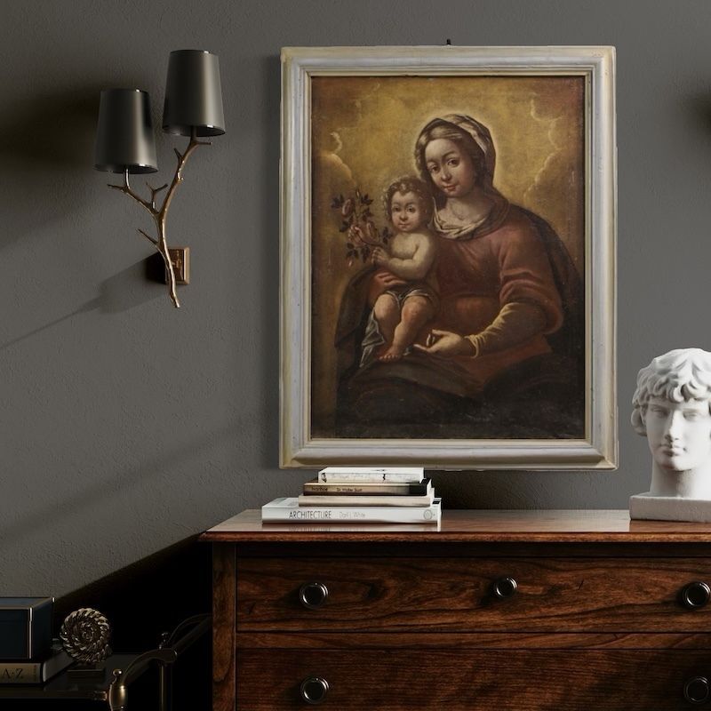 photo vinterior Antique Italian Painting, Madonna And Child, From The 17th Century