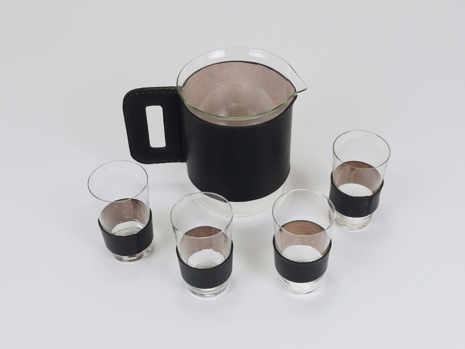 Carl Auböck Martini Set Zwart Leer Karaf & Glazen, Oostenrijk, jaren 1950 photo buy