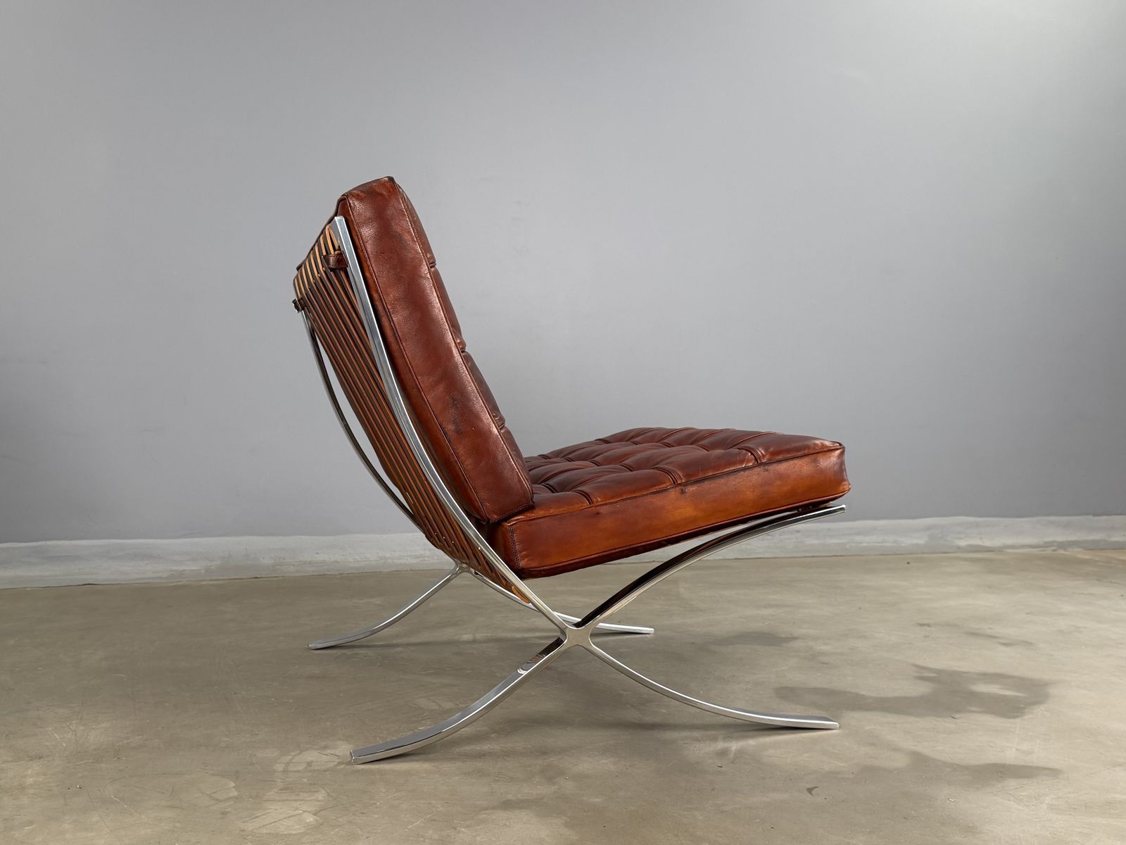 photo for sale Barcelona Chair Leather Lounge Brown Tan Accent Chair Bauhaus Statement Armchair