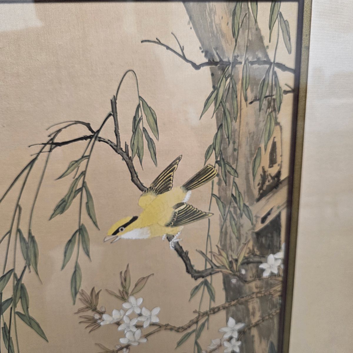Peinture chinoise vintage sur soie (style Gongbi), datée de 1955 photo furniture
