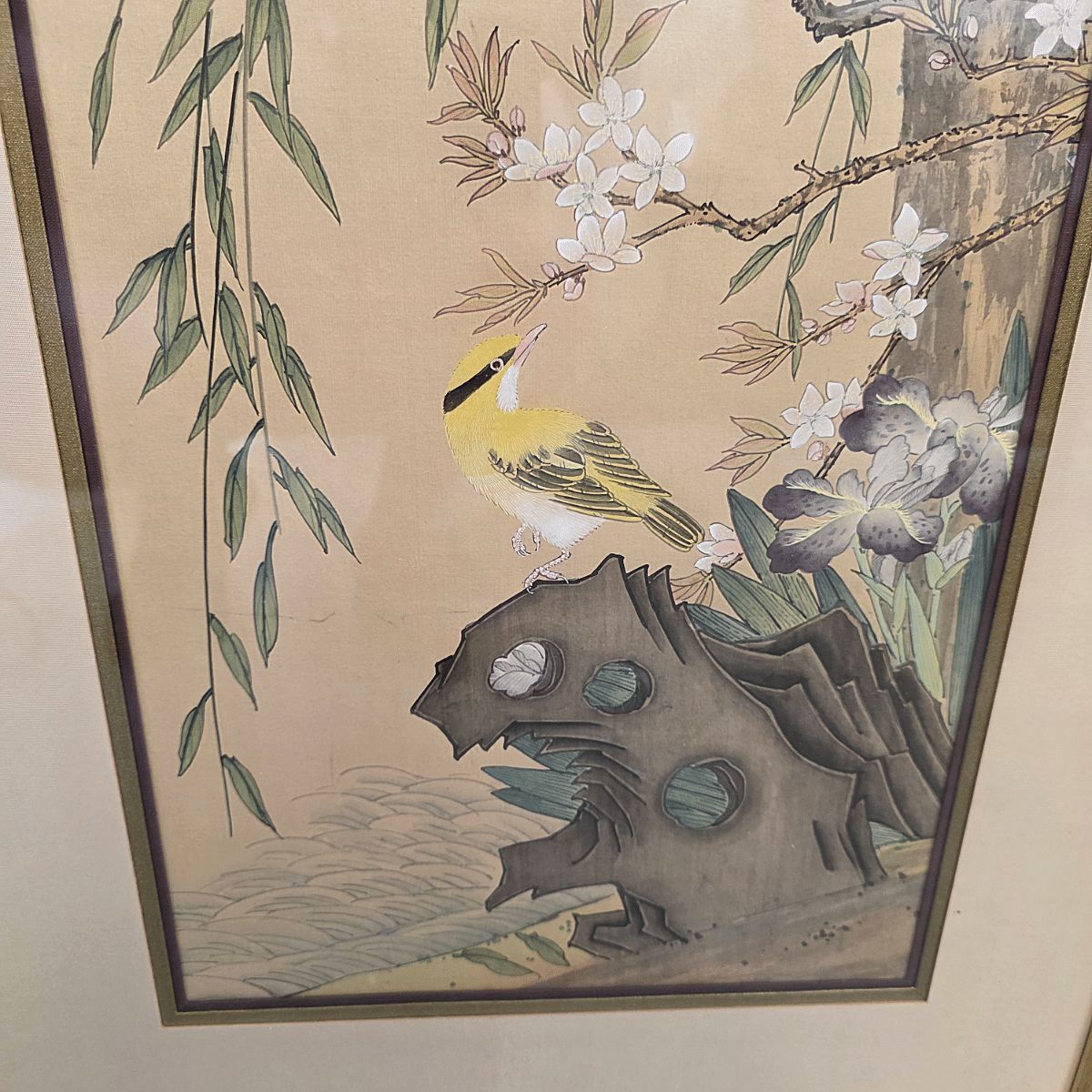 Peinture chinoise vintage sur soie (style Gongbi), datée de 1955 photo for sale
