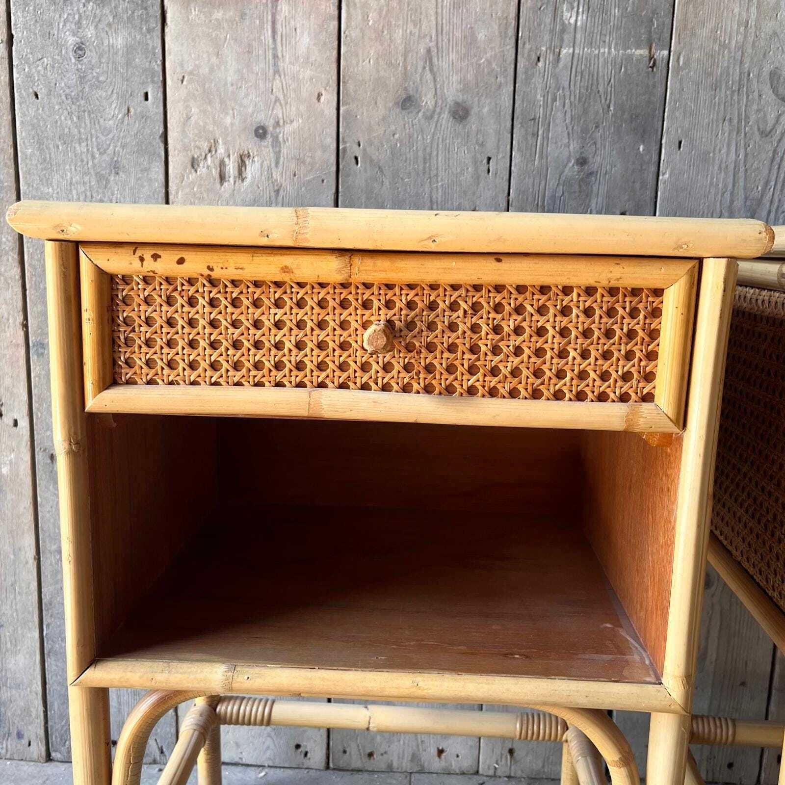 A Pair Of Cane Bedside Cabinets With Drawer And Enclosed Shelf photo furniture