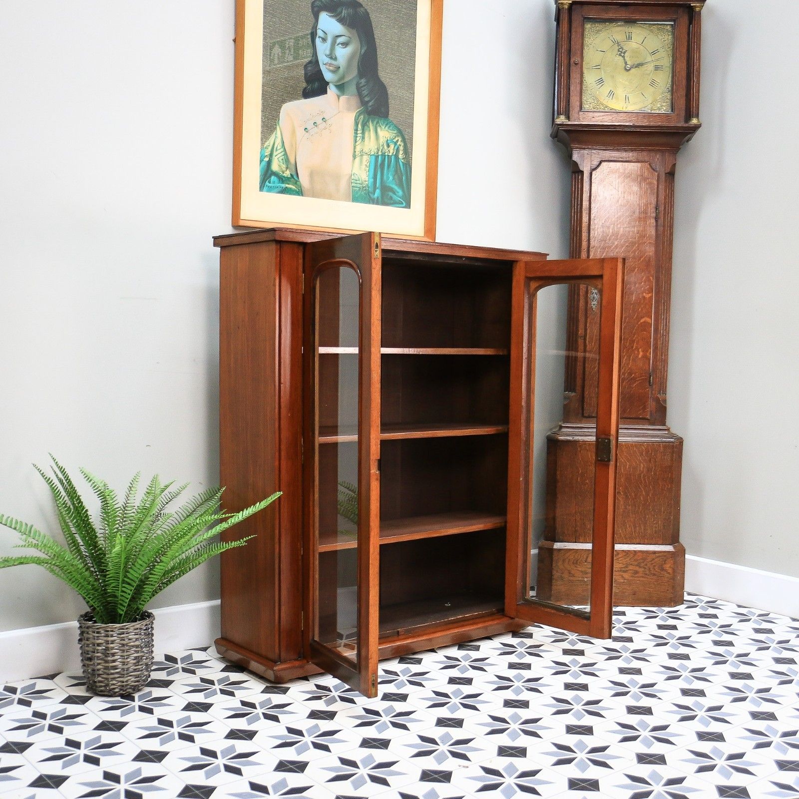 Antique Bookcase Victorian Glazed Bookcase Cabinet In Mahogany photo vintage
