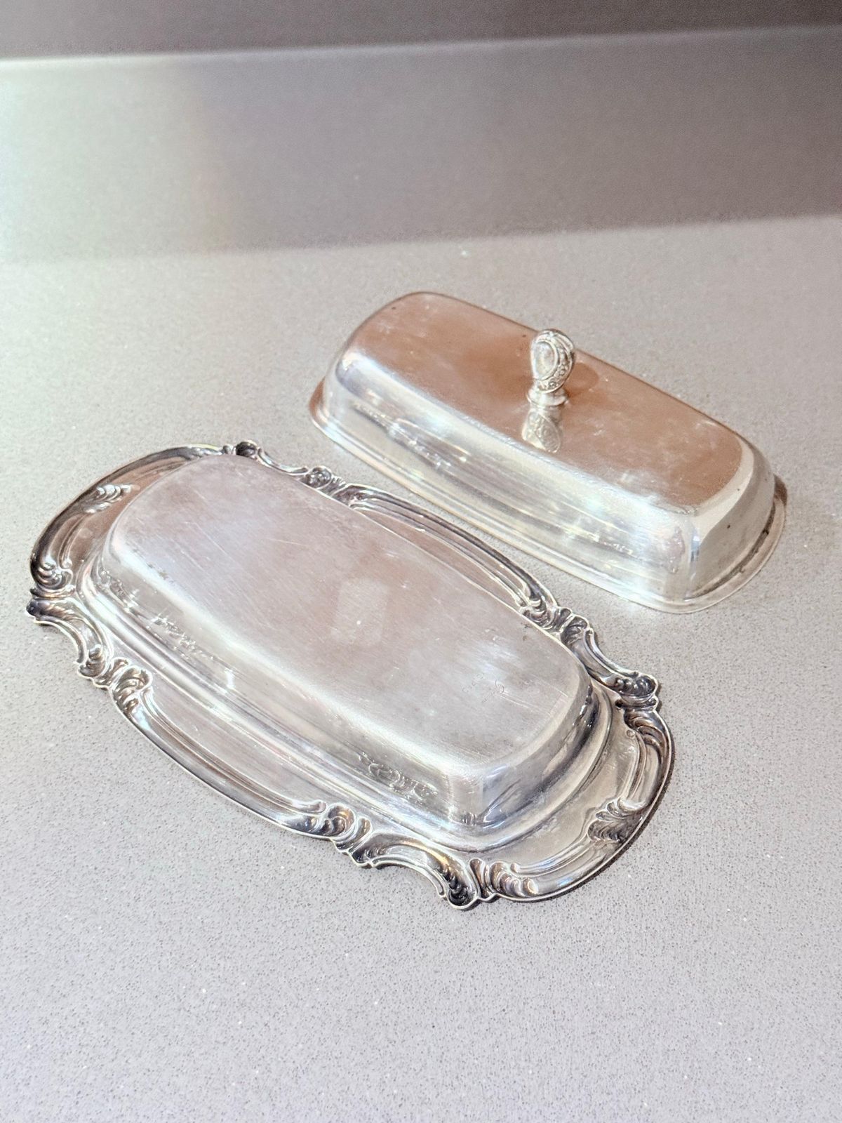 Home Decor Antique Silver Butter Dish With Crystal Liner & Spoon, Elegant Vintage Tableware photo