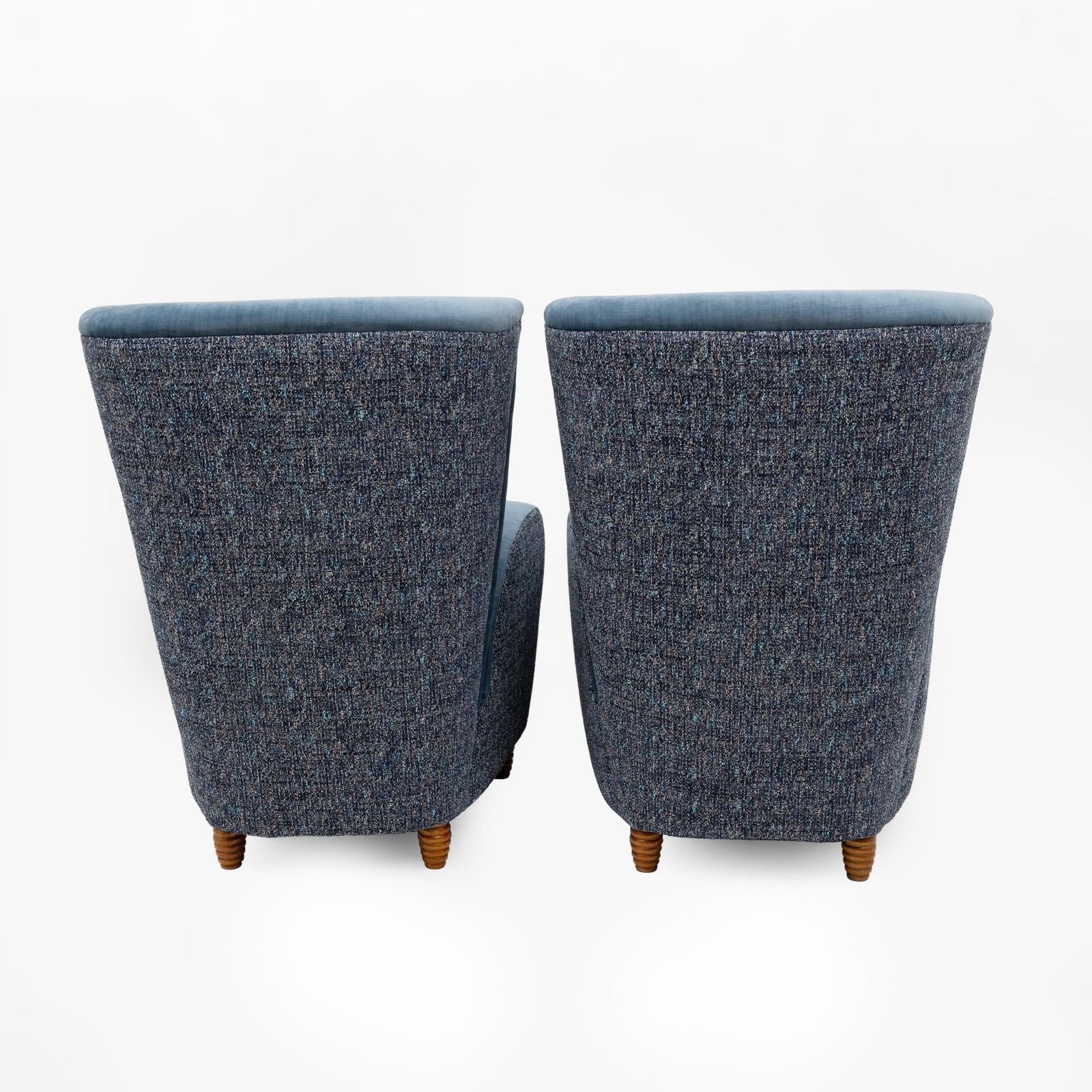Pair Of Italian Paolo Buffa High Back Armchairs In Blue Velvet And Chenille, 50s photo 6060.0