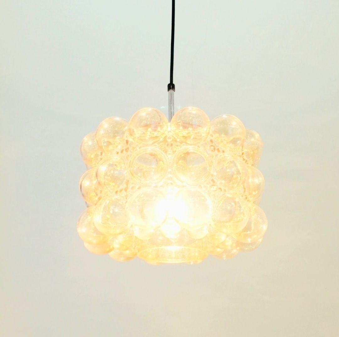 Large Mid Century Modern Amber Bubble Glass Pendant Light By Helena Tynell For Limburg, Germany, 1960s photo Lighting