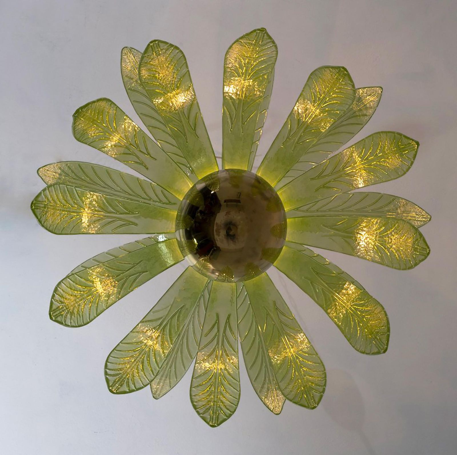 Mid-Century Modern Palm Leaves Chandelier, Murano-glas en messing photo 4329.0