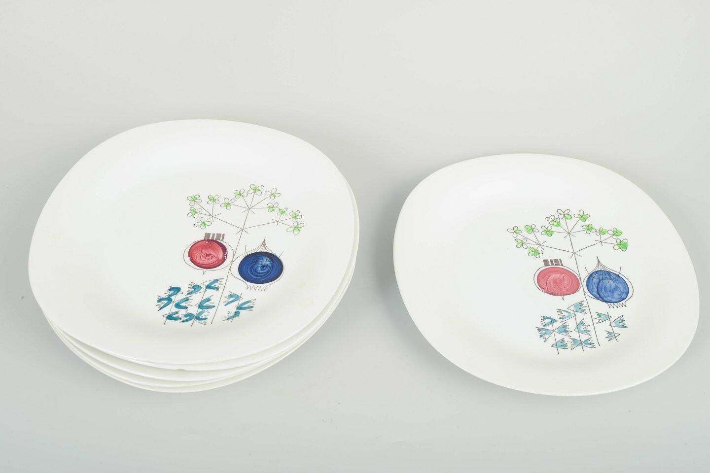 Marianne Westman For Rörstrand. Six Faience Plates. “Pomona” Series, Mid 20th C. photo furniture