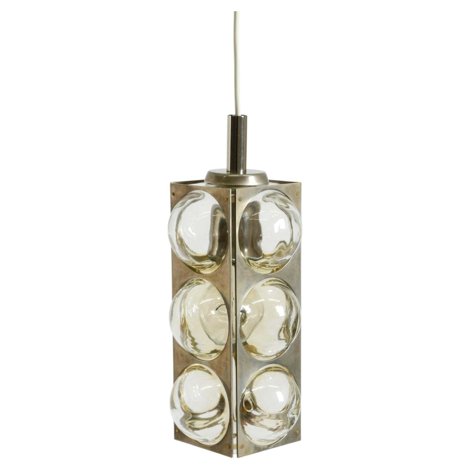 Space Age Hanglamp uit de jaren 1960 van Temde, Glas en Vernikkeld Metaal