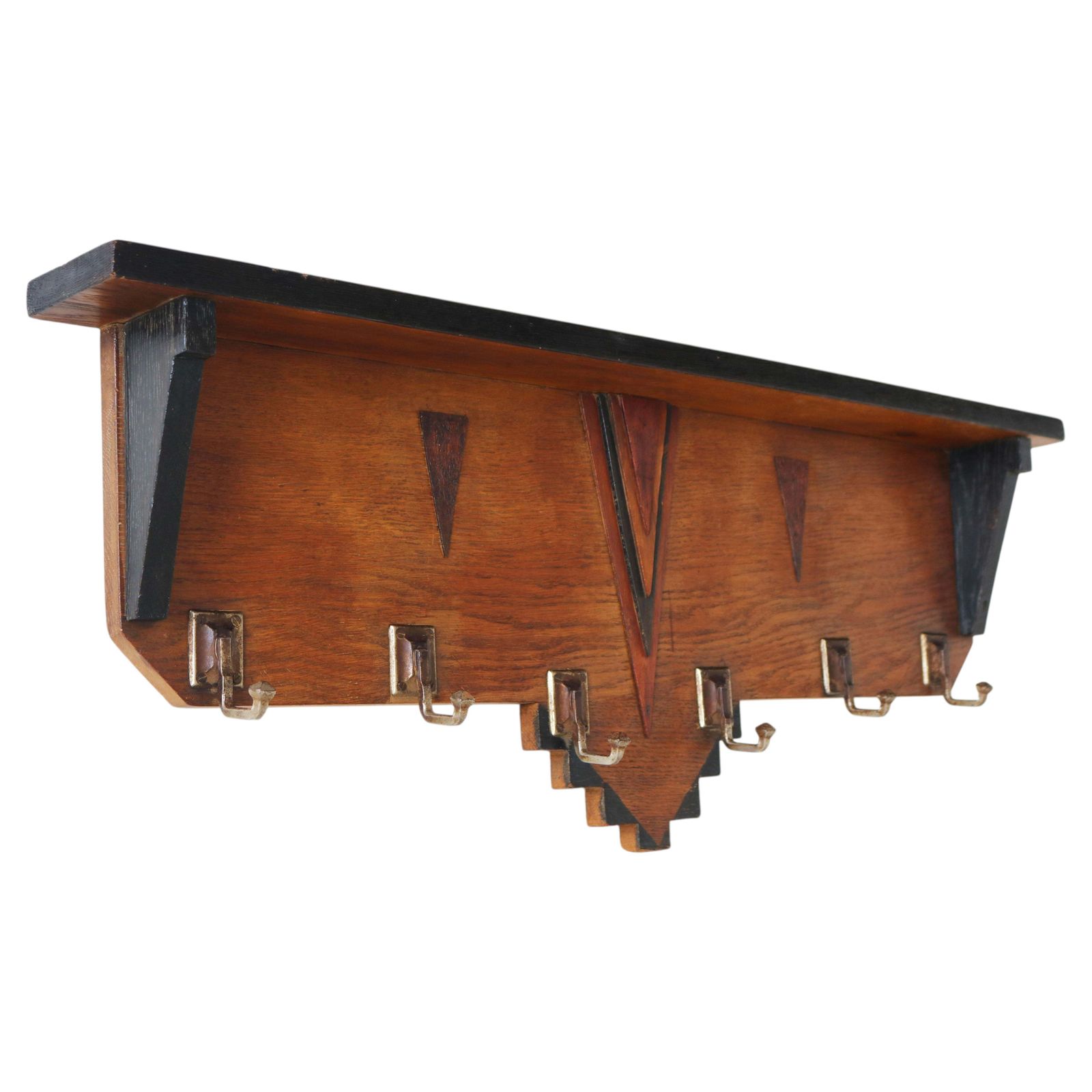 Antique Dutch Art Deco Amsterdam School Coat Rack 1920 Oak Hat Rack