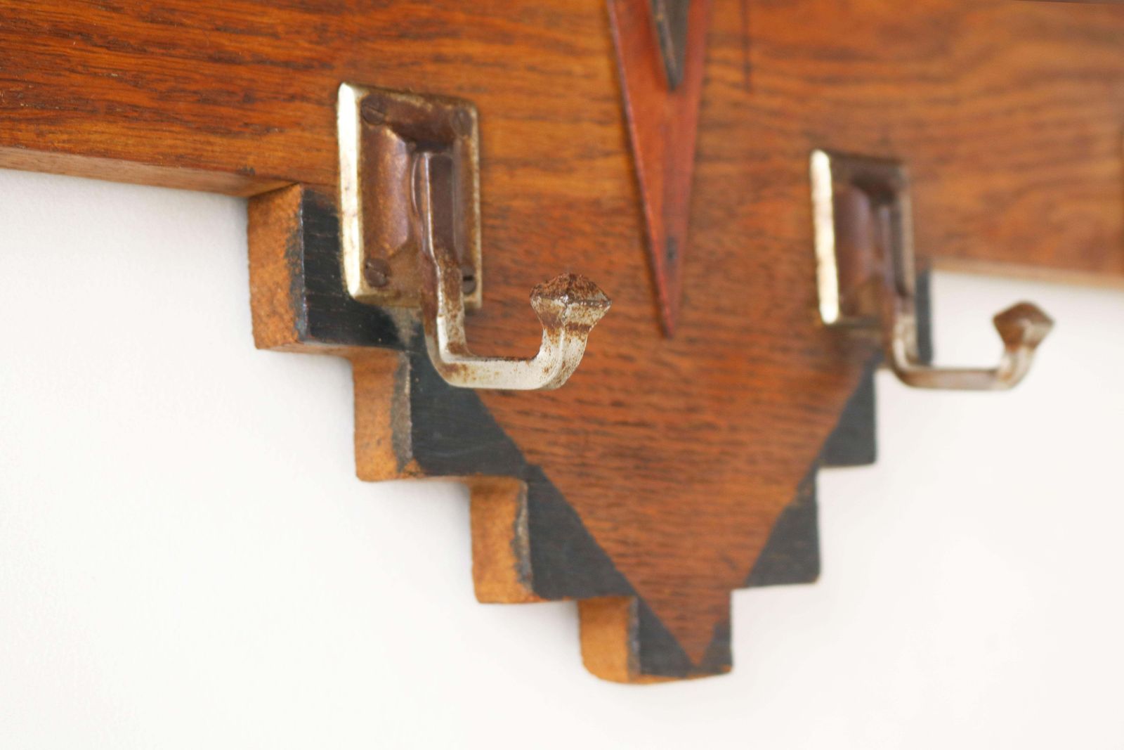 Antique Dutch Art Deco Amsterdam School Coat Rack 1920 Oak Hat Rack photo 835.0