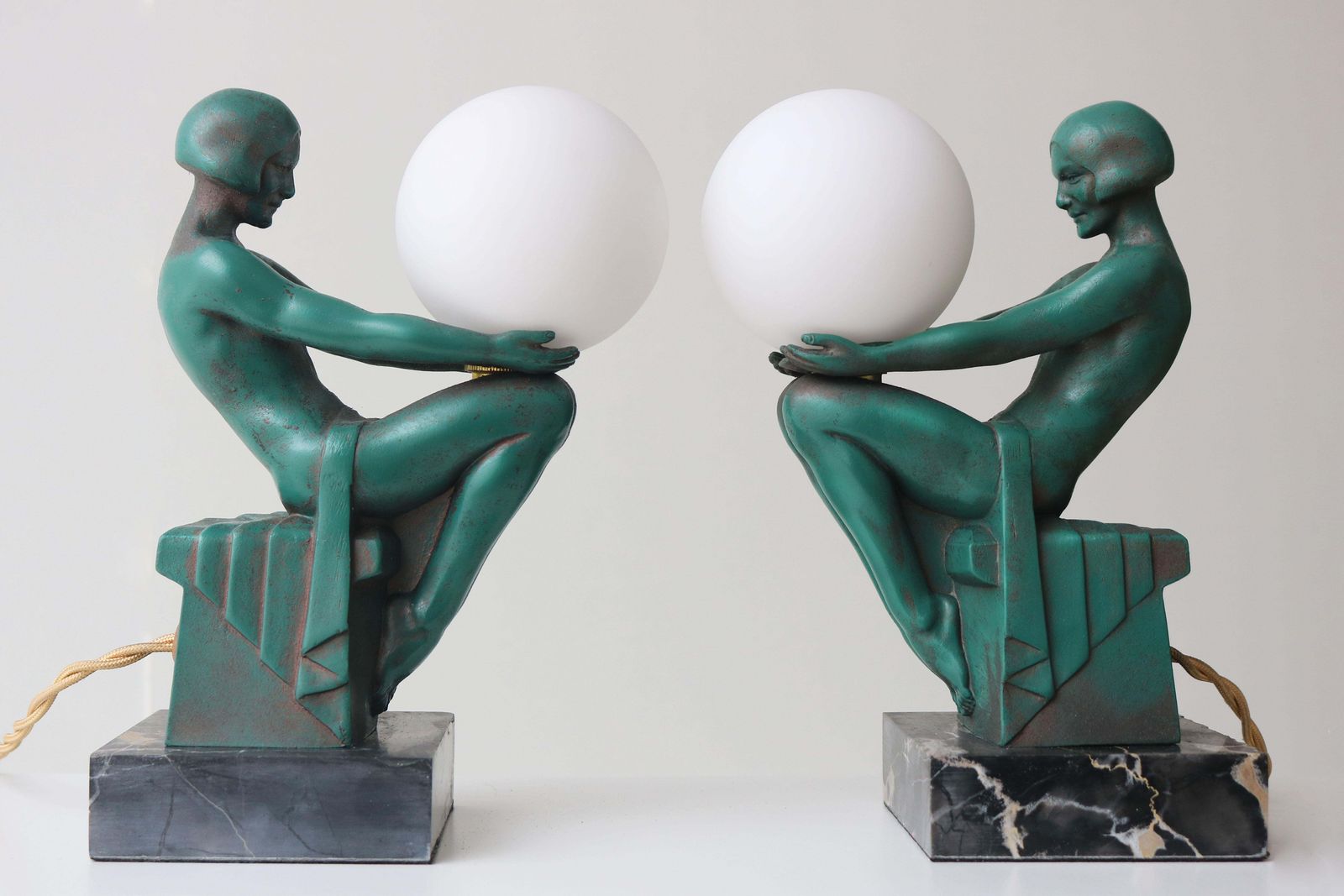 Rare Pair Original ''Délassement'' Table Lamps By Max Le Verrier 1930 France photo furniture