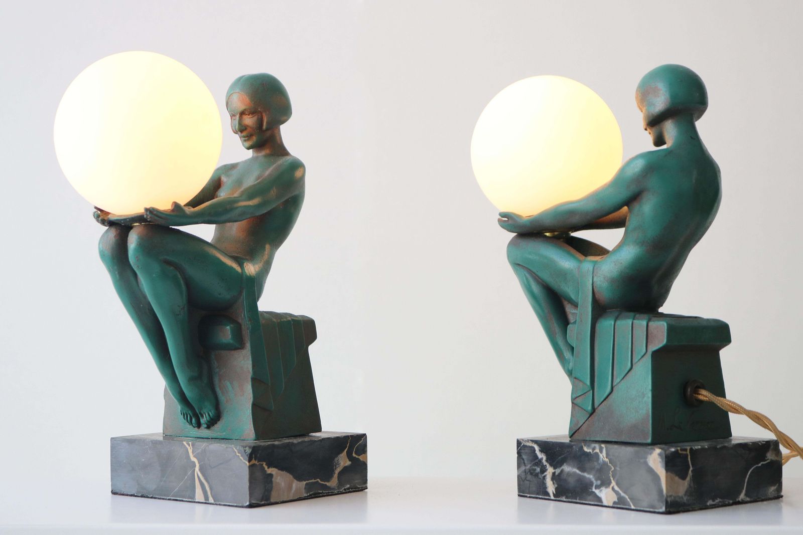 Rare Pair Original ''Délassement'' Table Lamps By Max Le Verrier 1930 France photo 3421.0