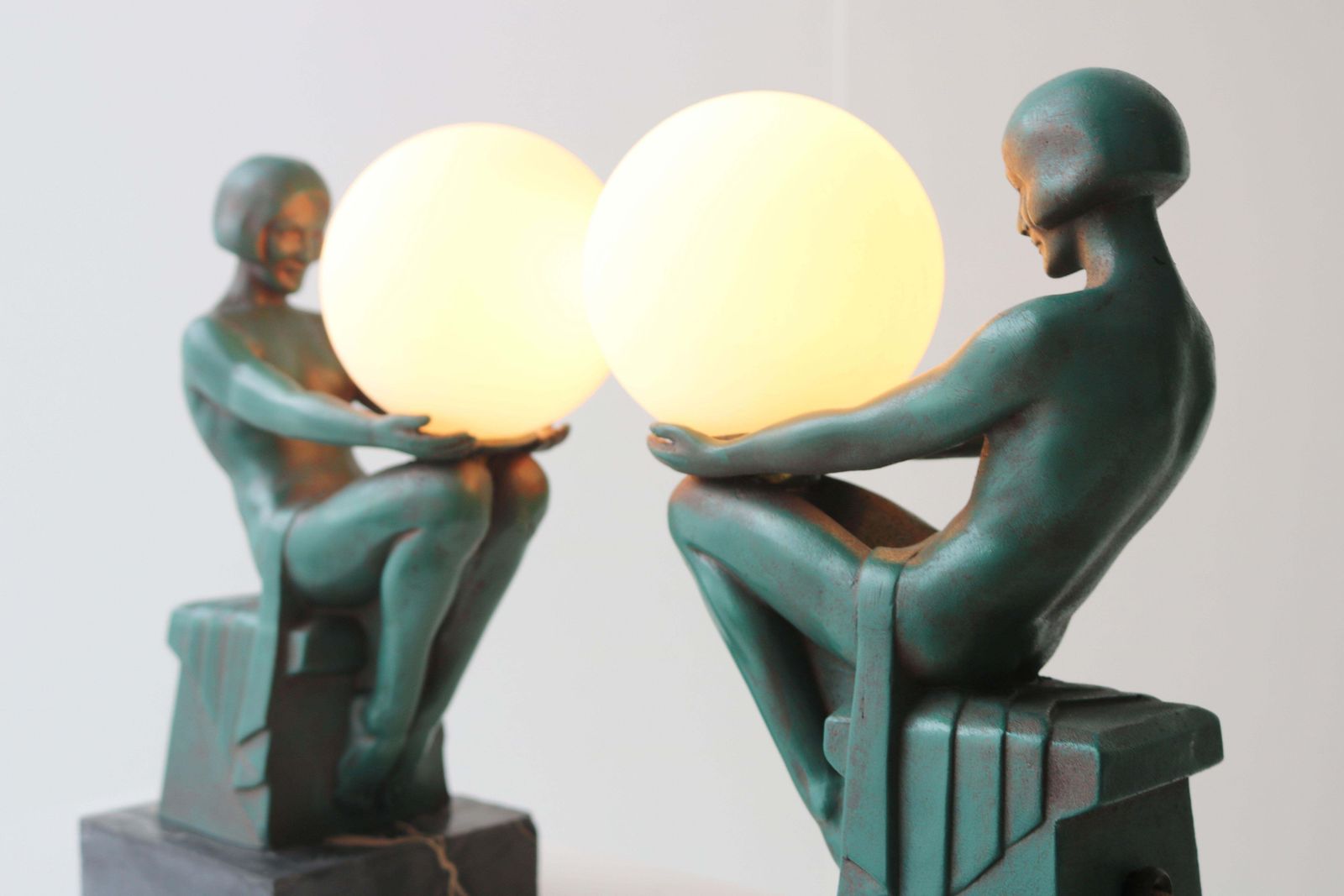 Lighting Rare Pair Original ''Délassement'' Table Lamps By Max Le Verrier 1930 France photo