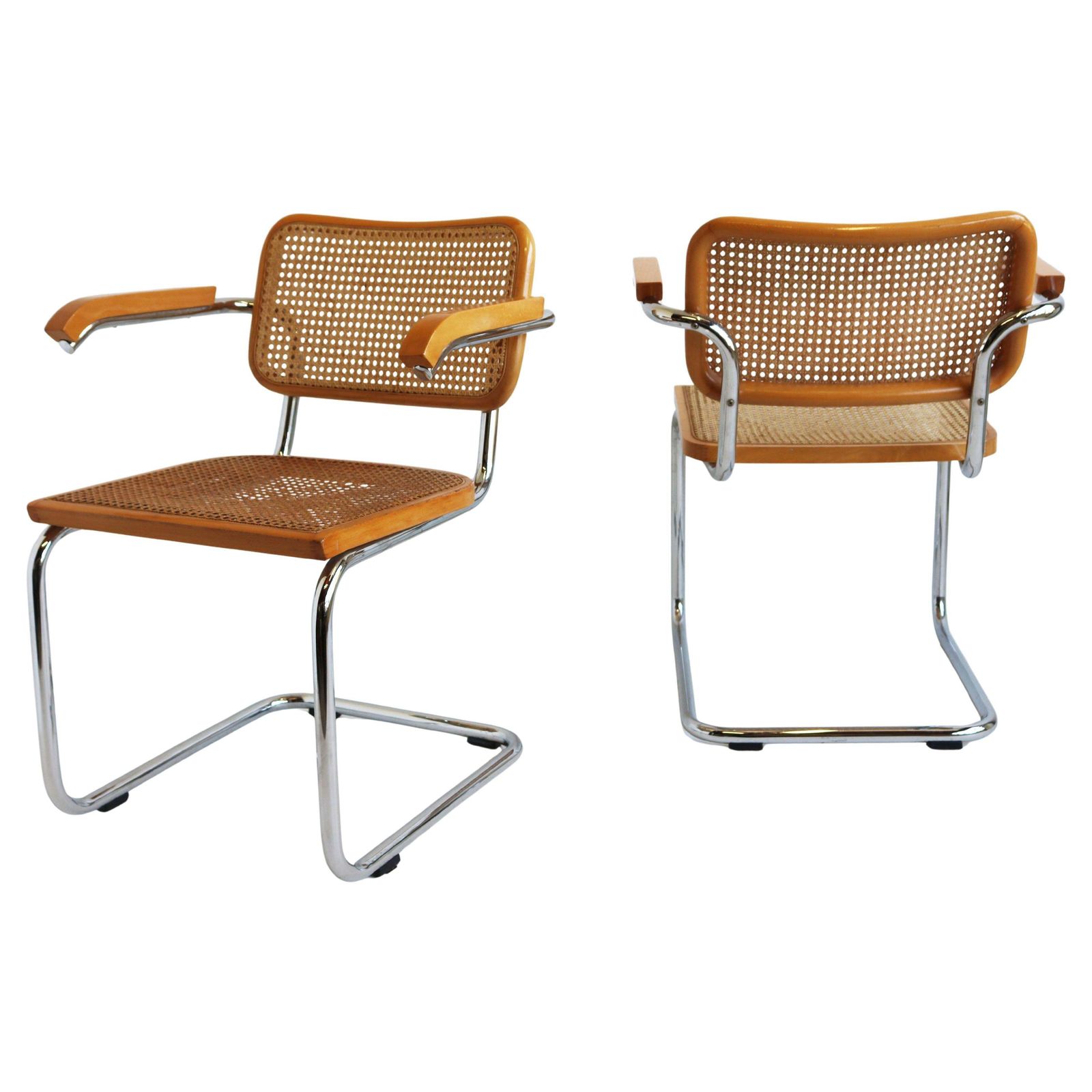 Paire de fauteuils B64 Cesca par Marcel Breuer, années 1970, fabriqués en Italie, chrome et hêtre