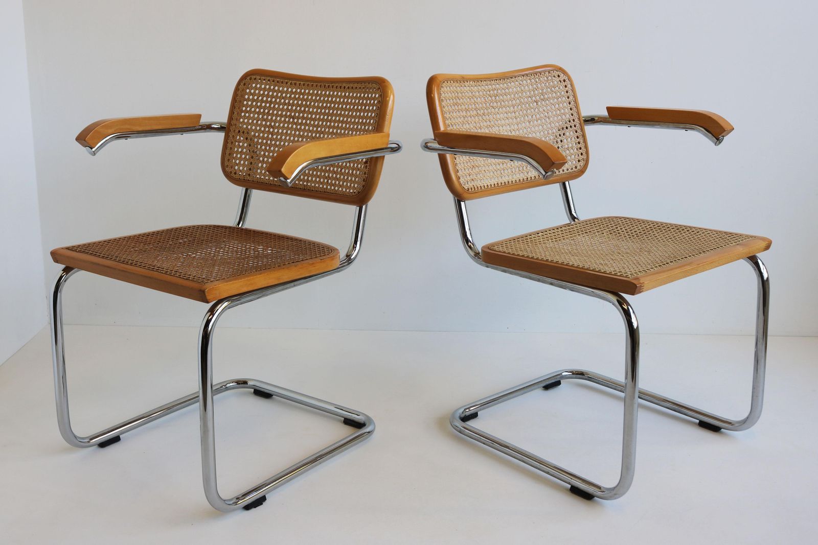 Pair Of B64 Cesca Armchairs By Marcel Breuer 1970s Made In Italy Chrome Beech photo furniture
