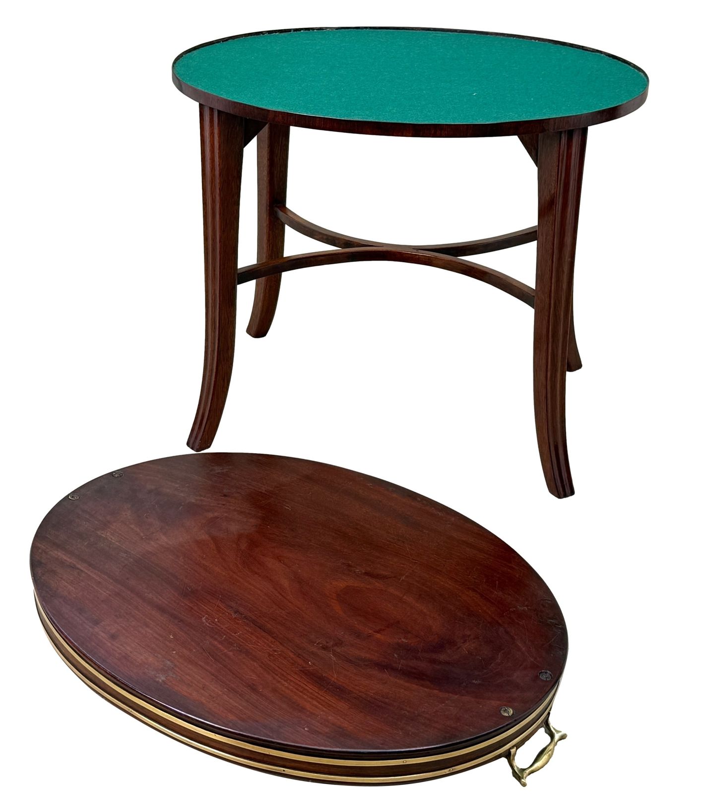 Furniture Georgian Mahogany Oval Tray On Stand With Brass Bound Decoration (England, Circa 1800) photo