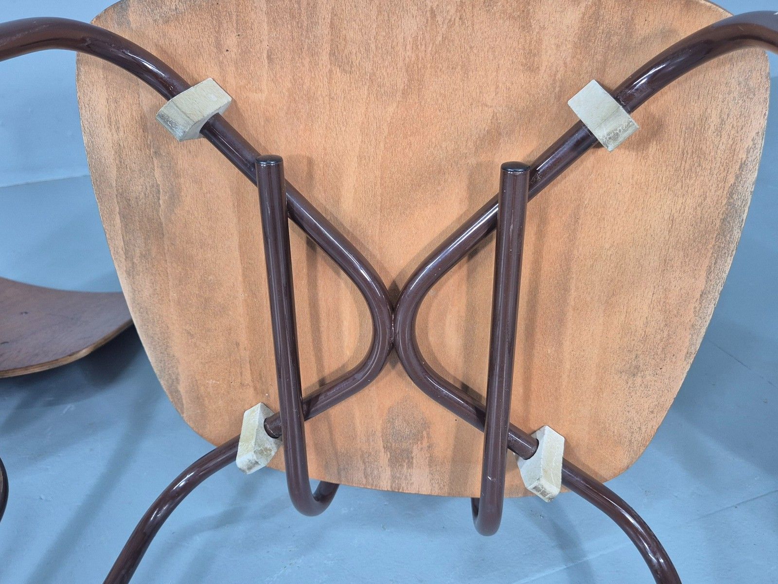 photo furniture 3 Vintage Danish Stacking Chairs Industrial Design Steel Teak Retro 60s Eb12491