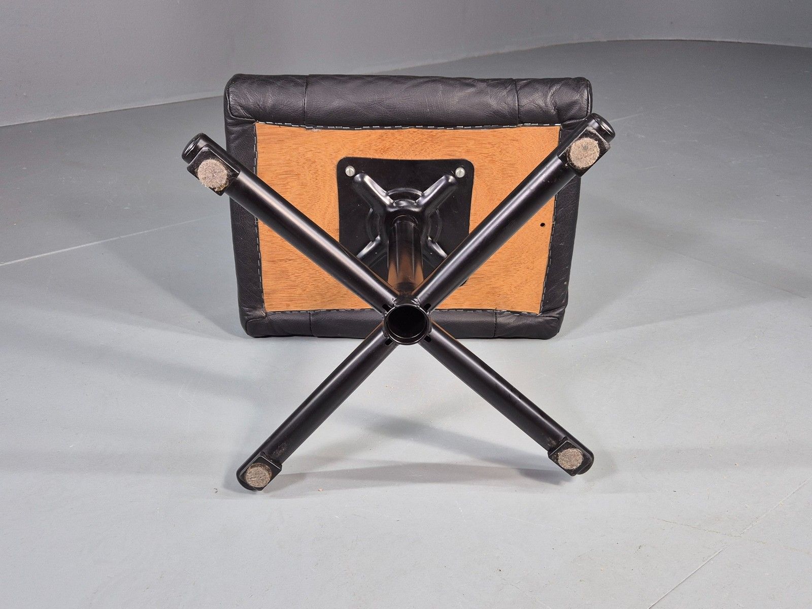 Vintage Danish Swivel Footstool Black Leather 1980s Retro Mcm  Eb12567 photo vintage