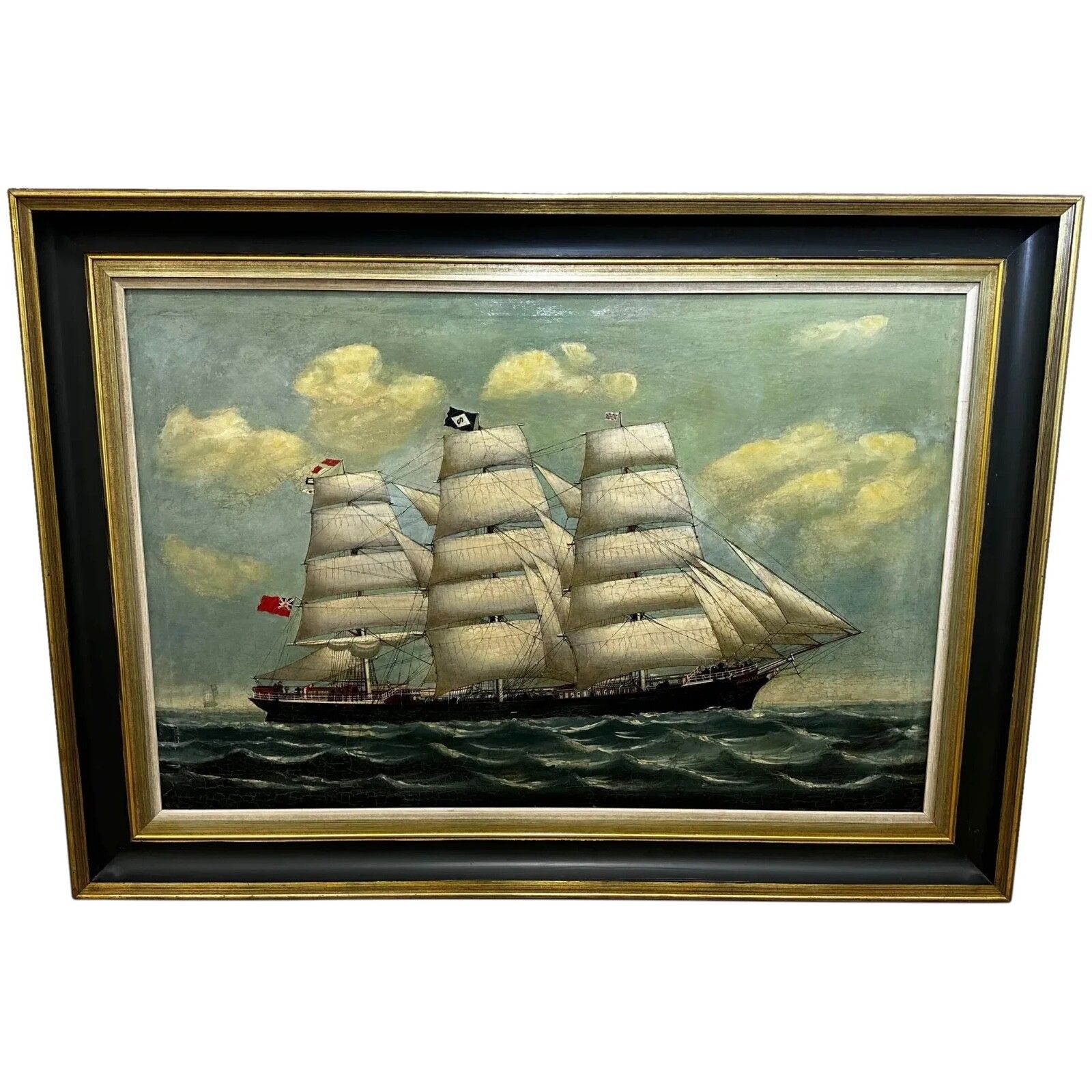 Large 19th Century Oil Painting Marine Clipper Jute Ship Slieve Roe Off Calcutta