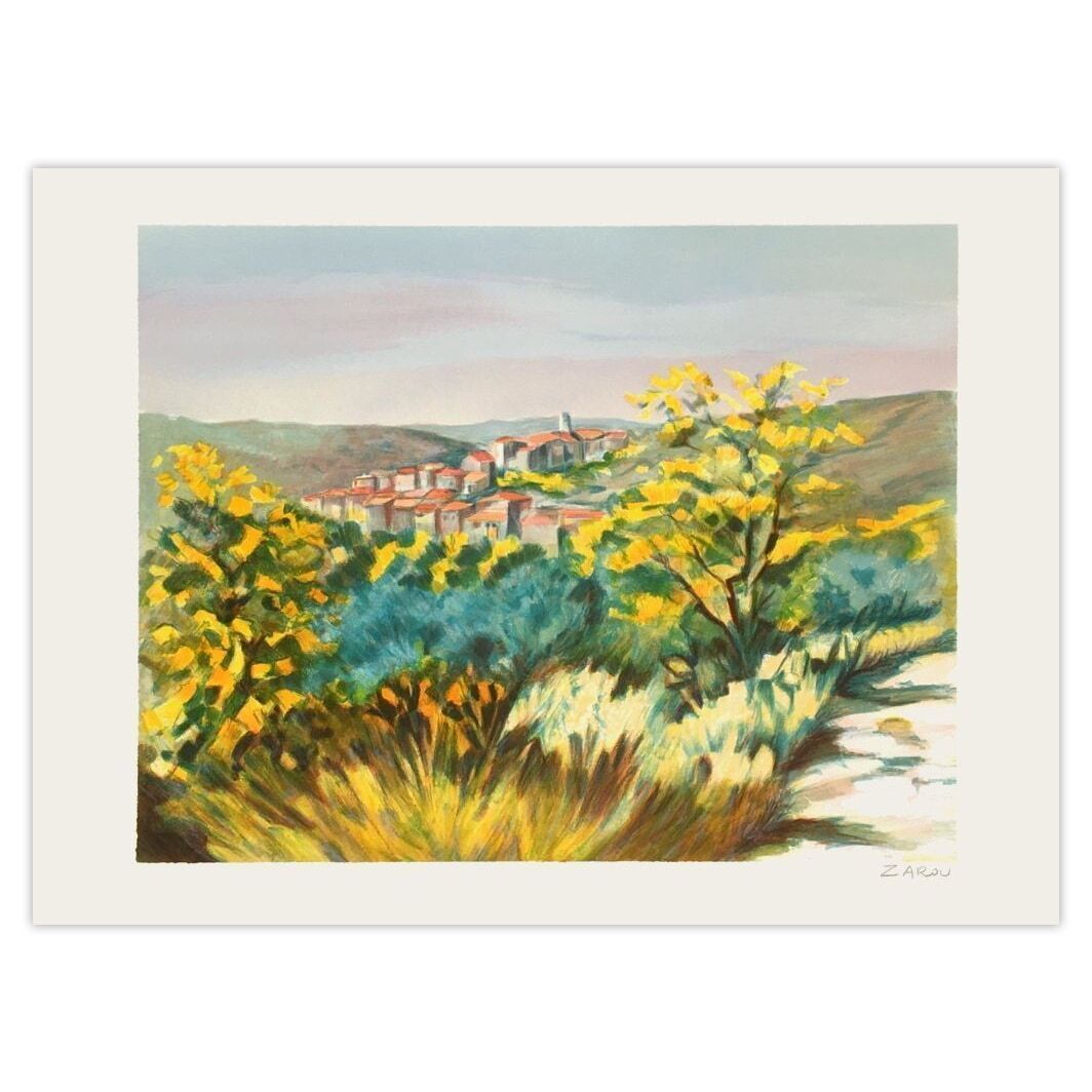 Zarou Gesigneerde Lithografie Vue De Callas 1990