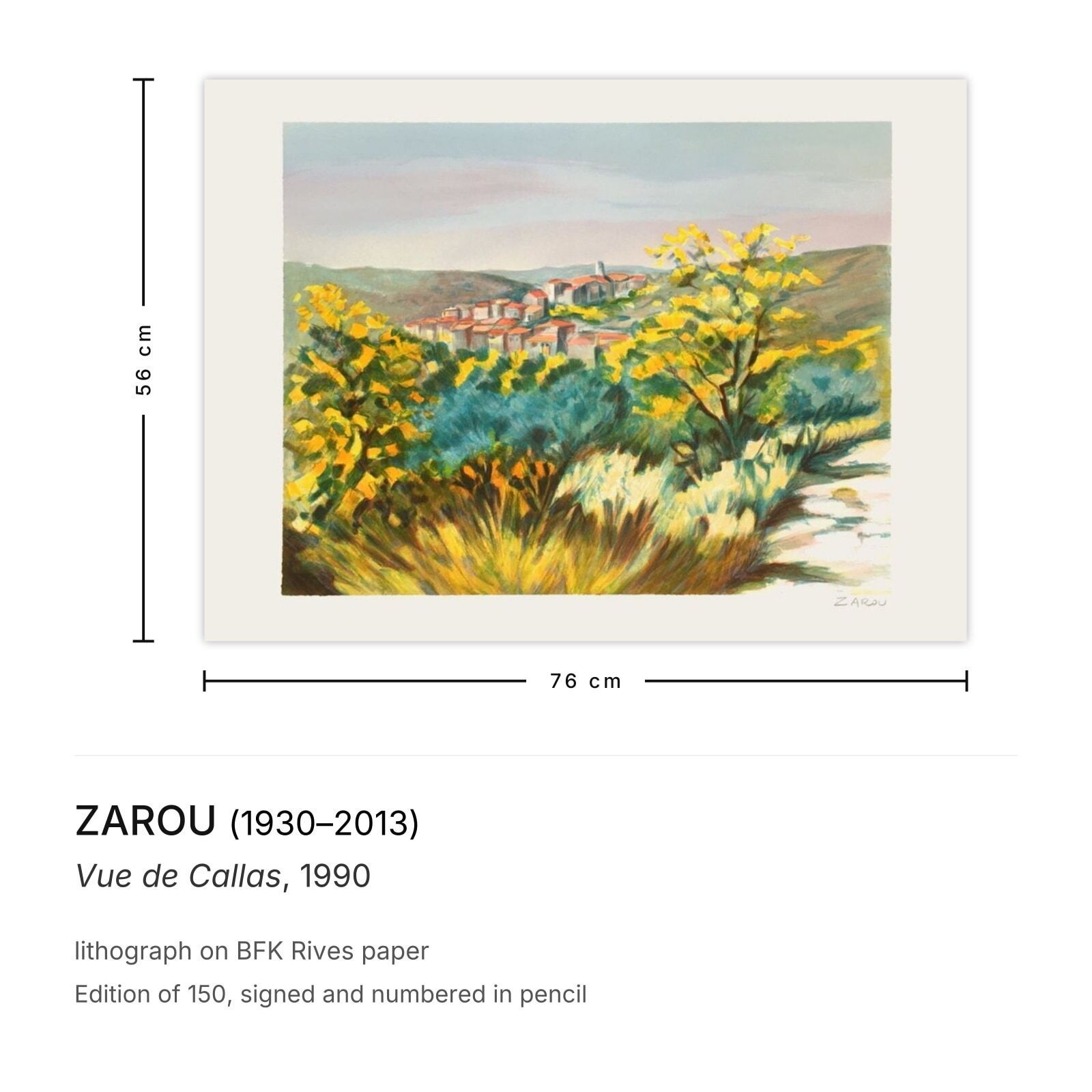 Zarou Gesigneerde Lithografie Vue De Callas 1990 photo furniture