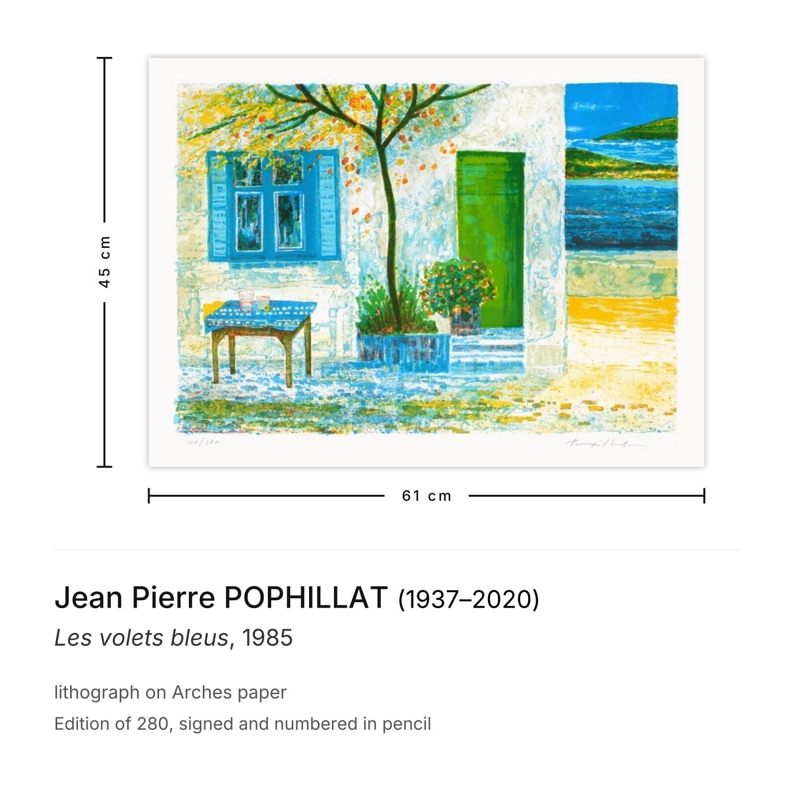 Jean Pierre Pophillat Gesigneerde Lithografie Les Volets Bleus 1985 photo furniture