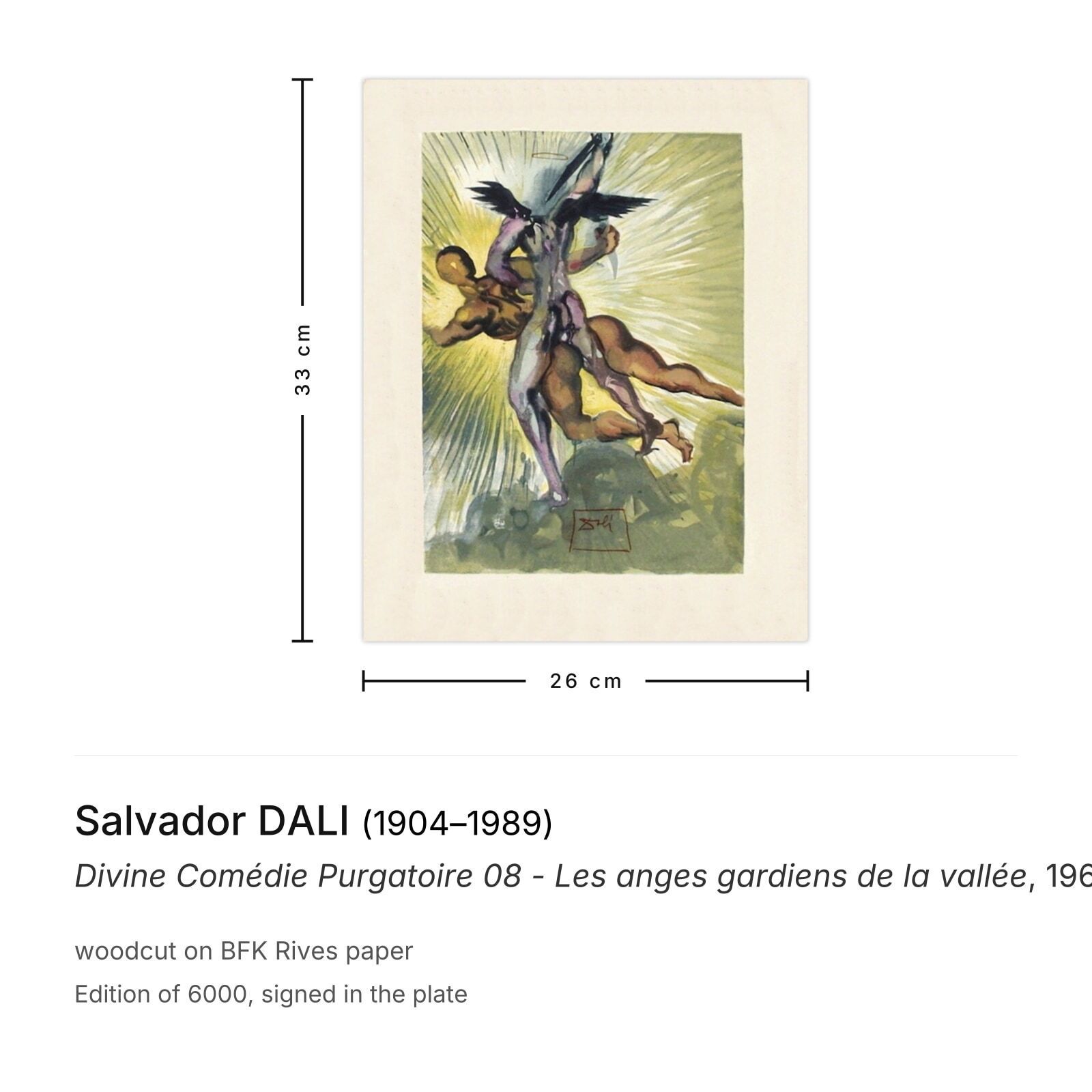 Salvador Dali Woodcut Divine Comédie Purgatoire 08   Les Anges Gardiens De La Vallée 1960 photo furniture