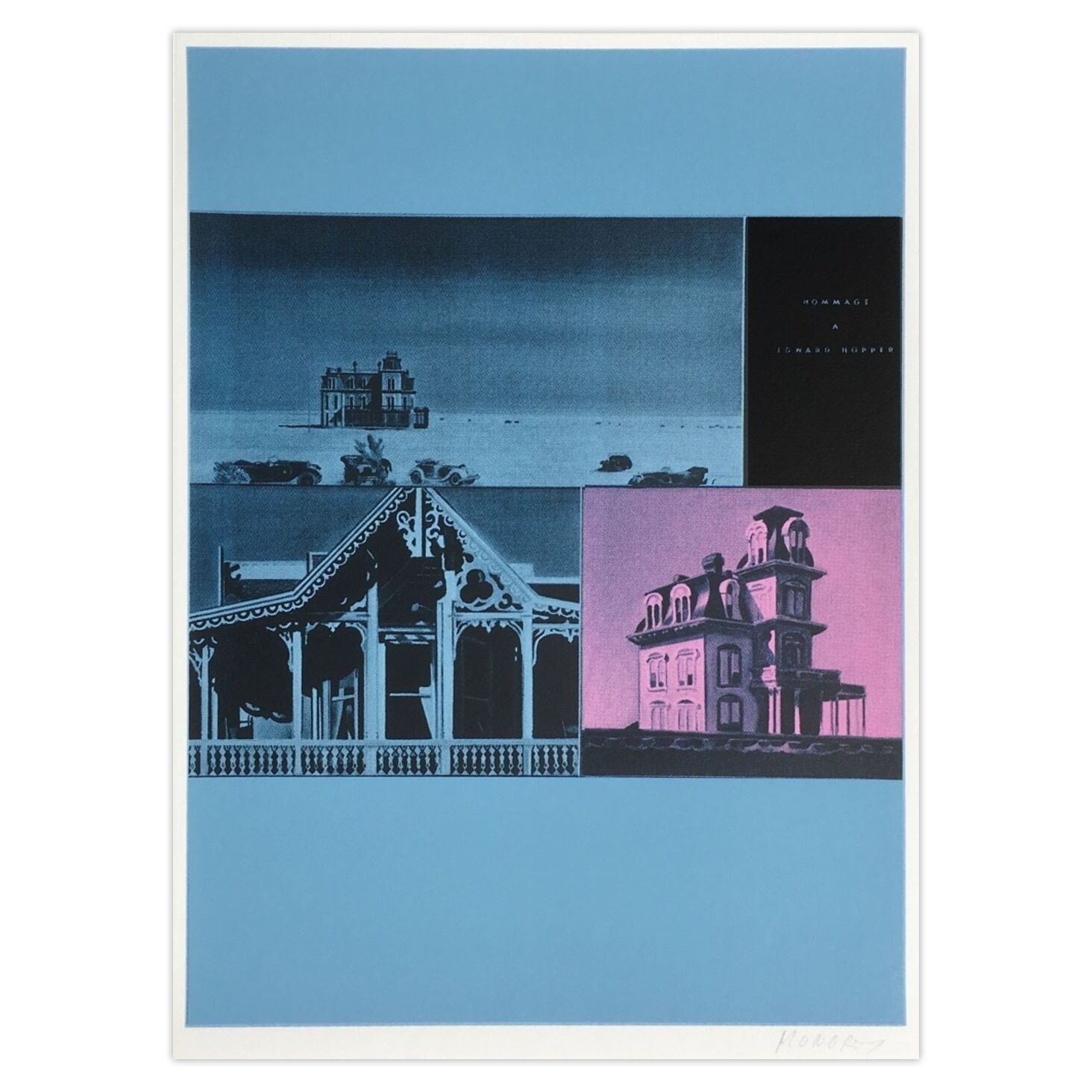 Jacques Monory Gesigneerde Zeefdruk Bicentenaire Kit   USA 76   02 (Hommage à Edward Hopper)