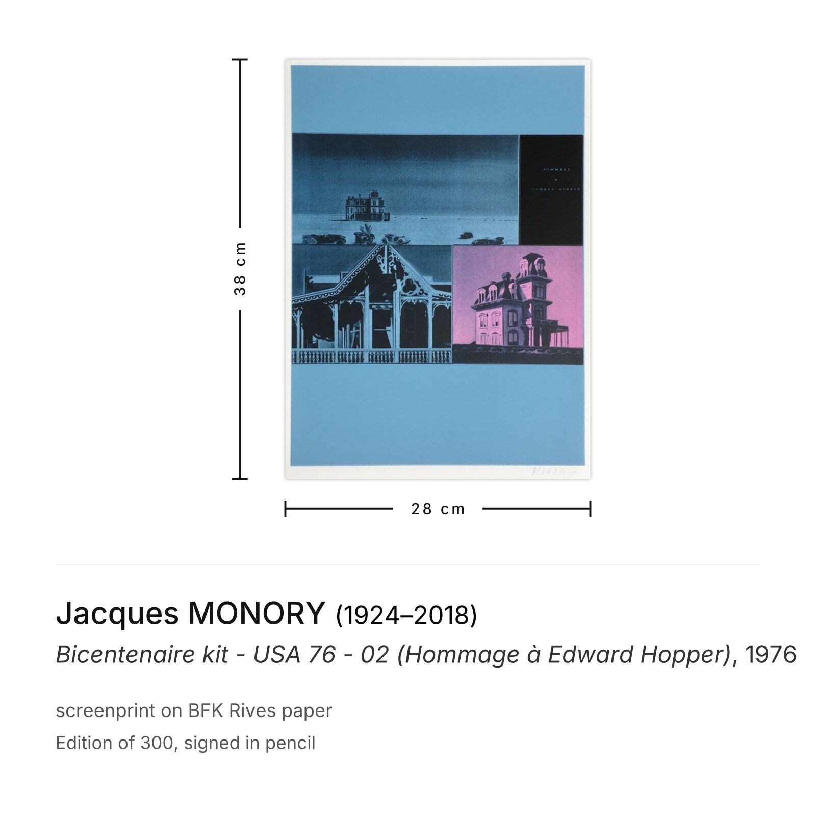 Jacques Monory Gesigneerde Zeefdruk Bicentenaire Kit   USA 76   02 (Hommage à Edward Hopper) photo furniture