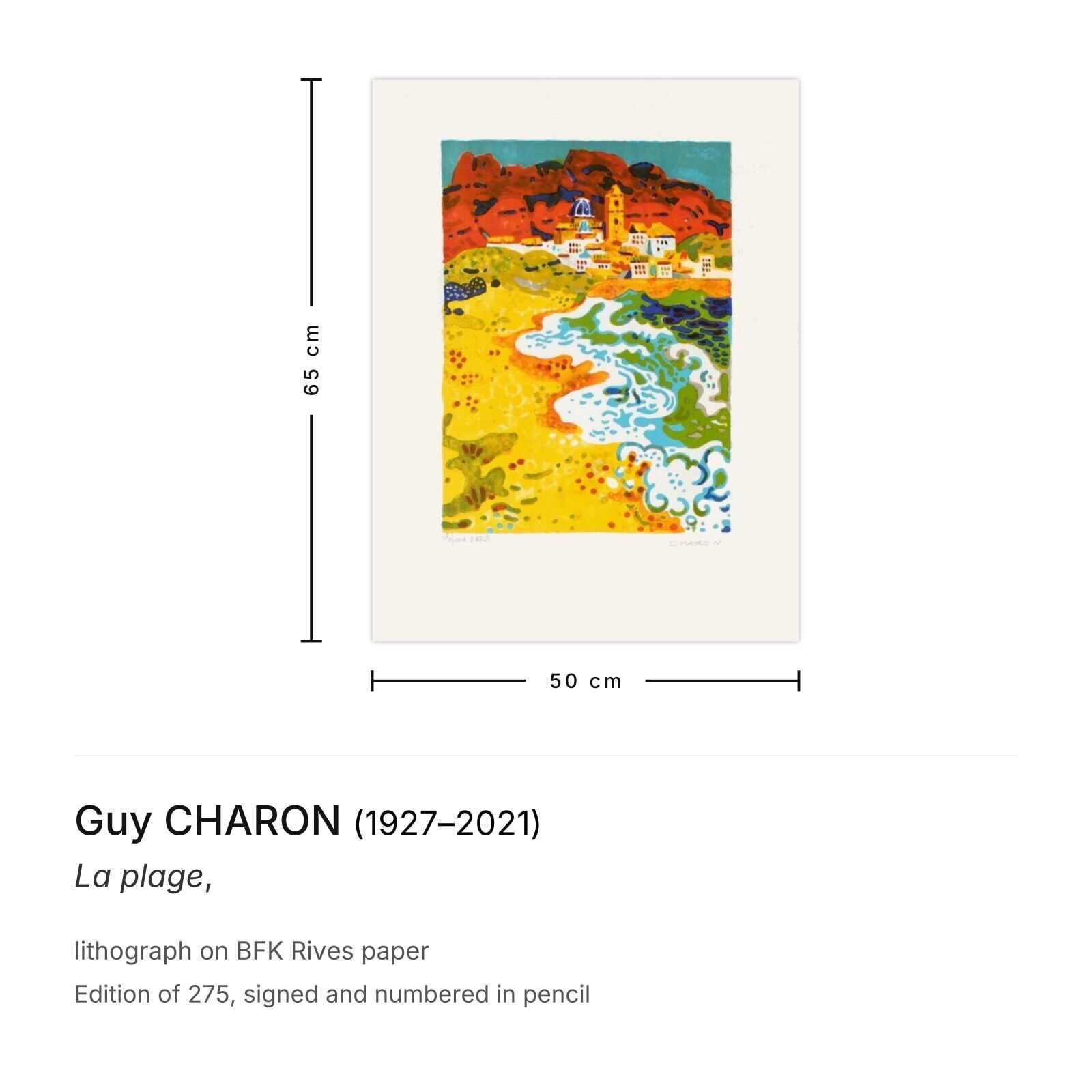 Guy Charon Gesigneerde Lithografie La Plage photo furniture