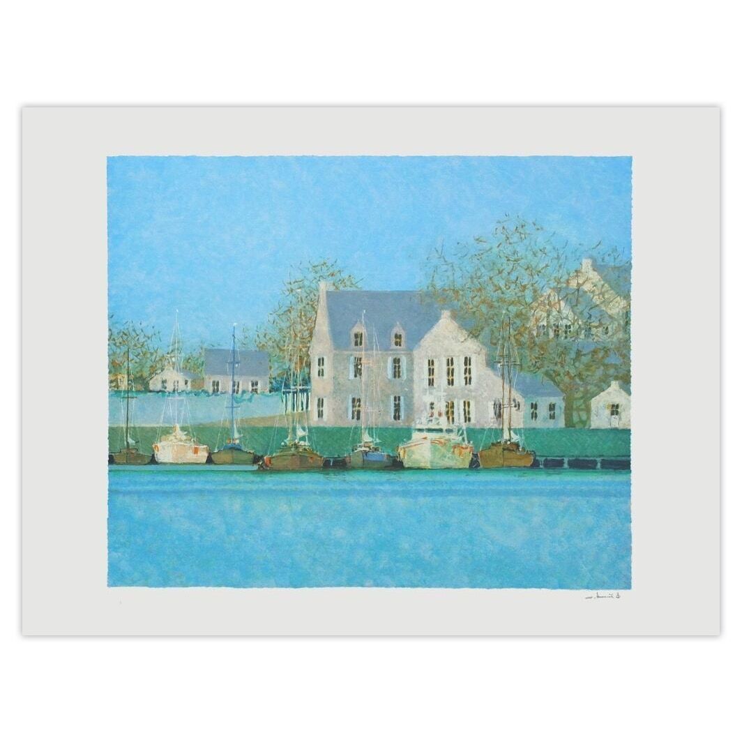 André Bourrié Gesigneerde Lithografie Le Port Du Guildo II 2008