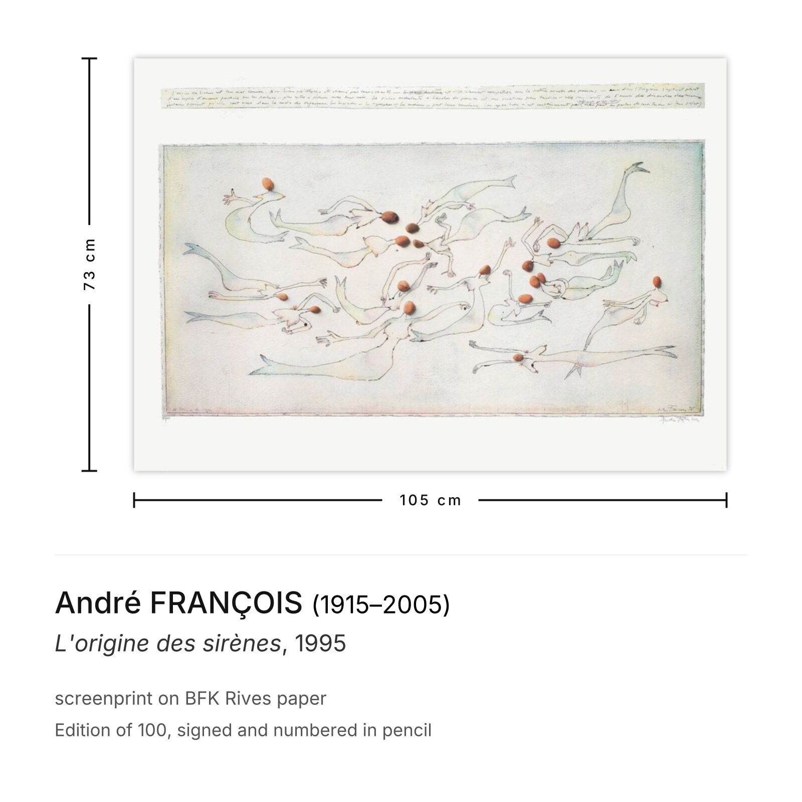 André François Gesigneerde Zeefdruk L'origine Des Sirènes 1995 photo furniture