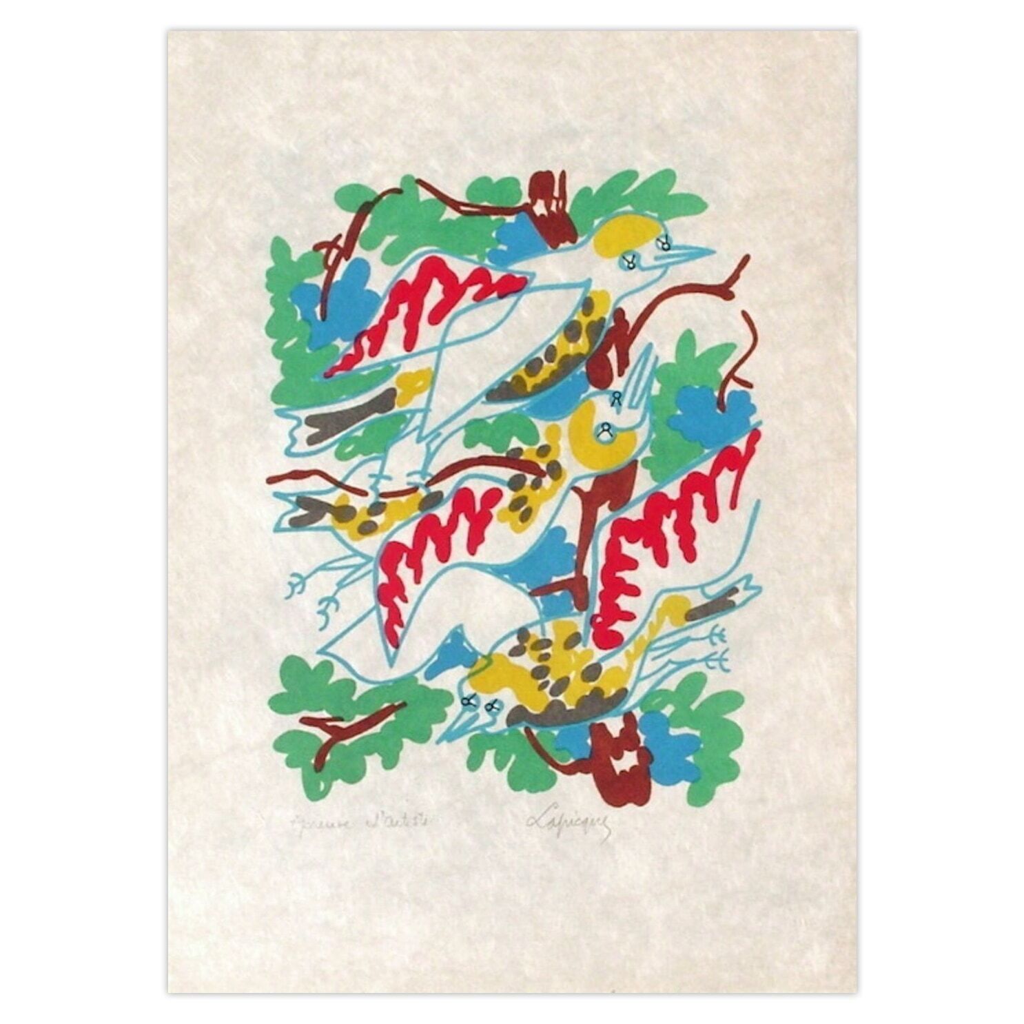 Charles Lapicque Gesigneerde Lithografie B Oiseaux 1959