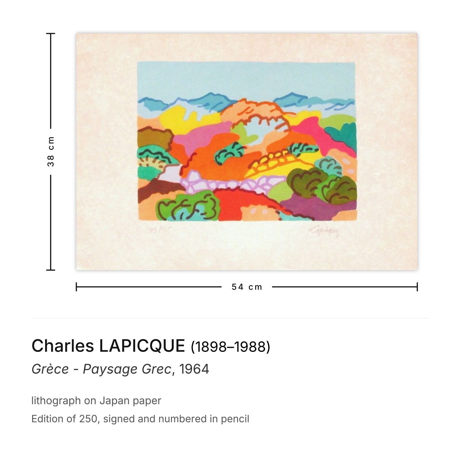 Charles Lapicque Gesigneerde Lithografie Grèce Paysage Grec 1964 photo furniture