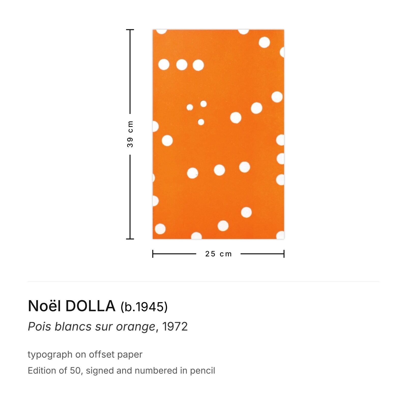 Noël Dolla Gesigneerd Typograph Pois Blancs Sur Orange 1972 photo furniture