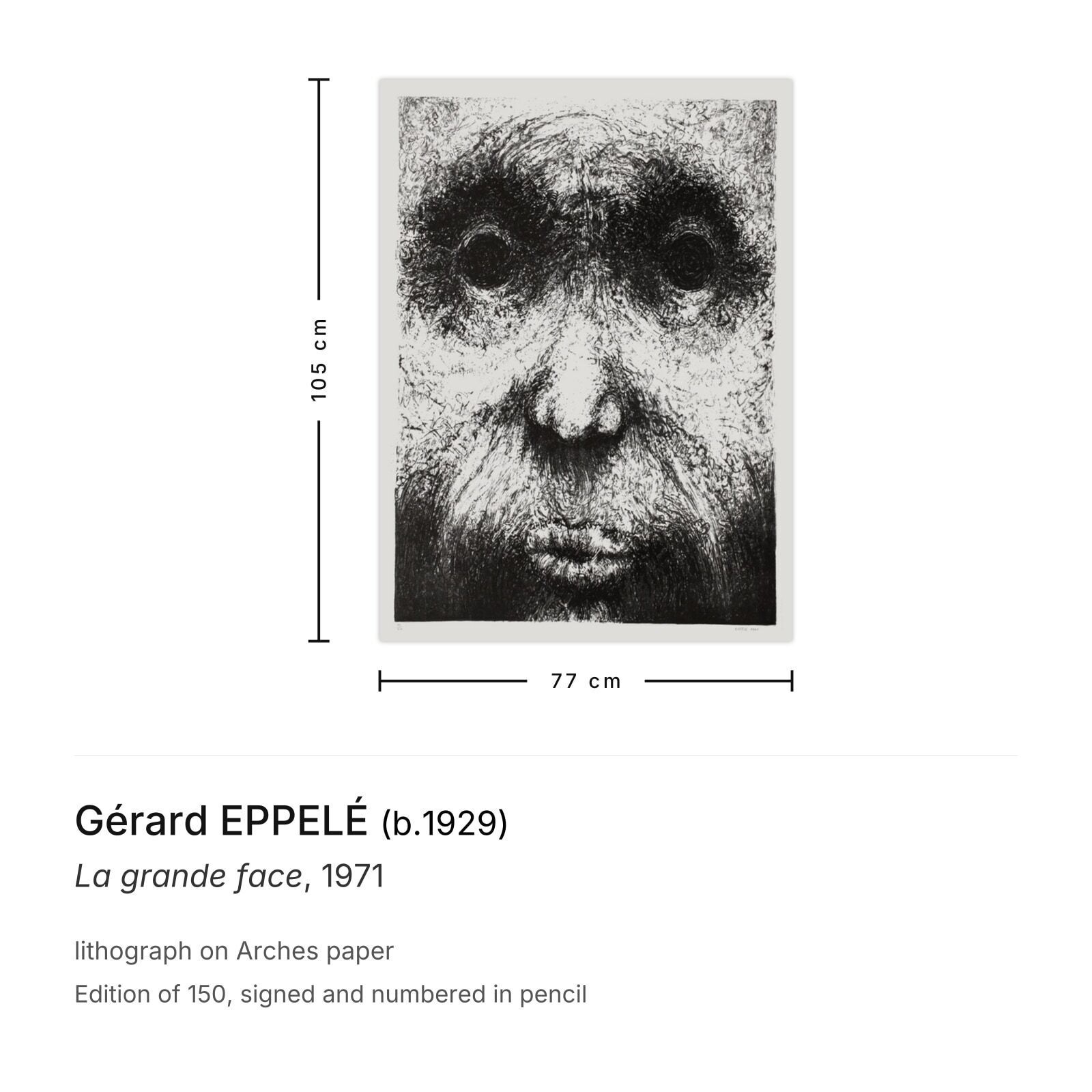 Gérard Eppelé Gesigneerde Lithografie La Grande Face 1971 photo furniture
